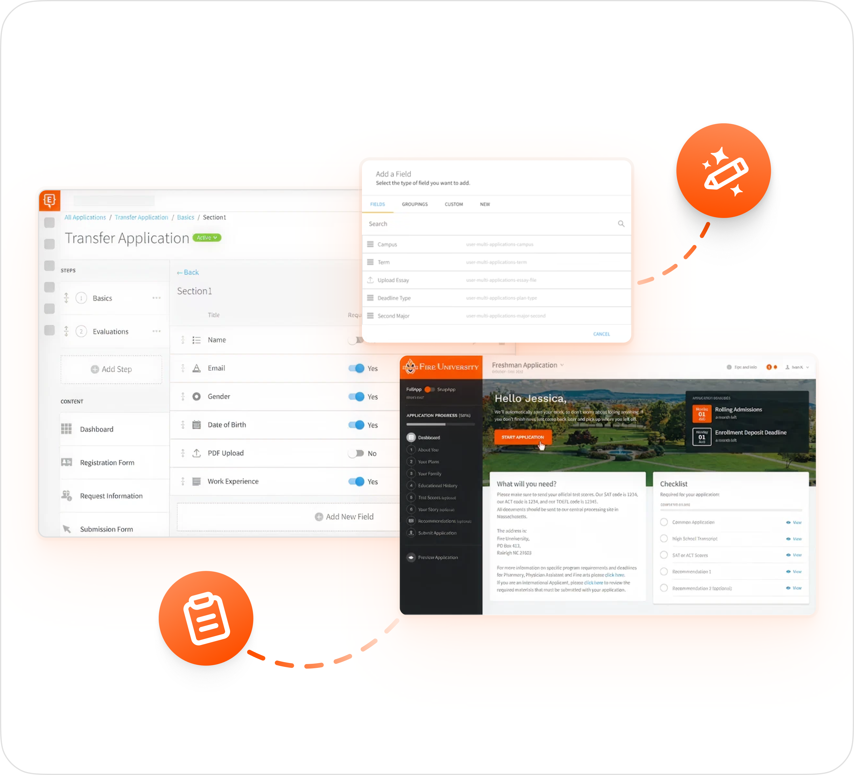 screens in Element451 for building college applications