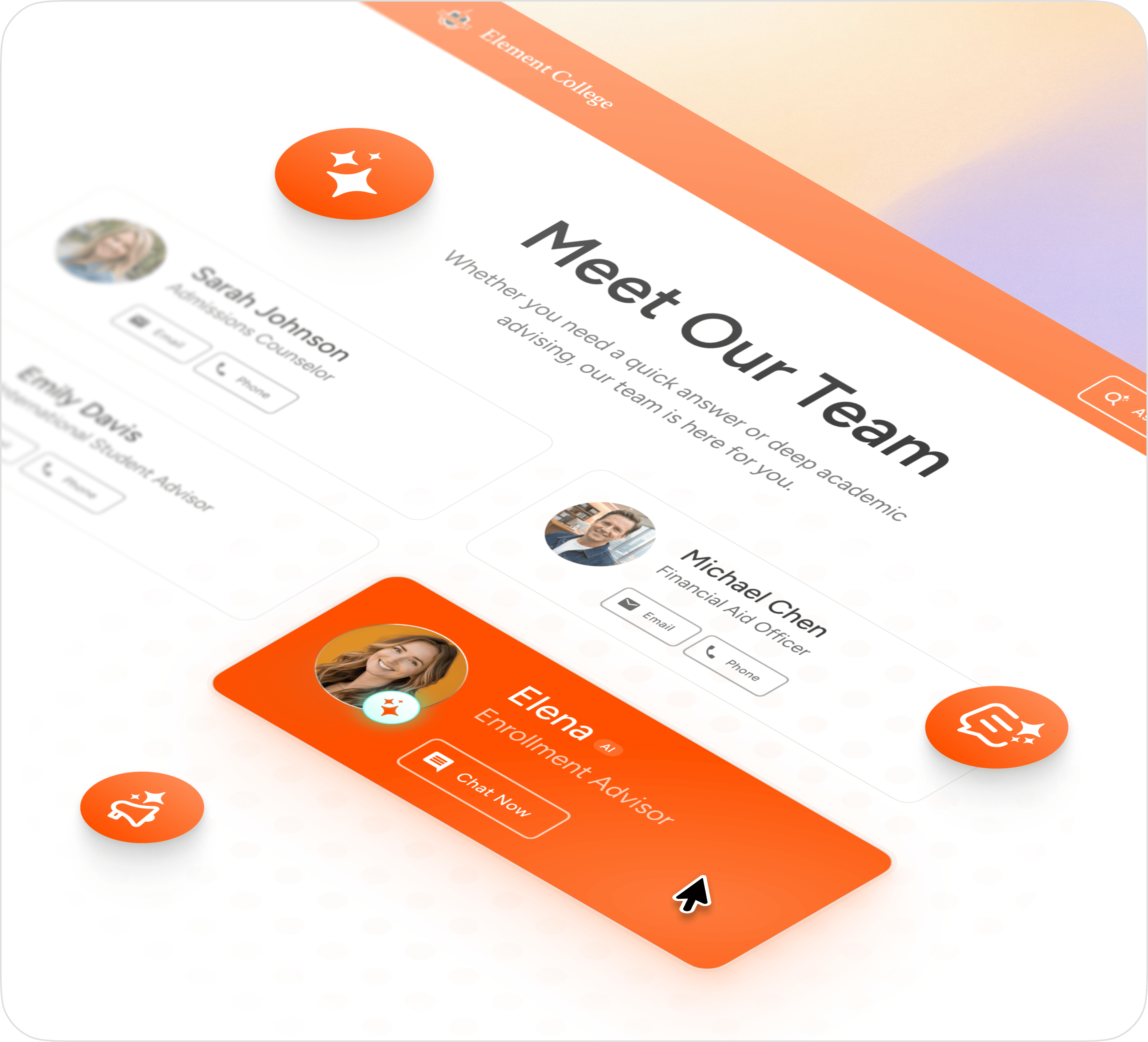 a screen showing AI agent teams to support students in Element451