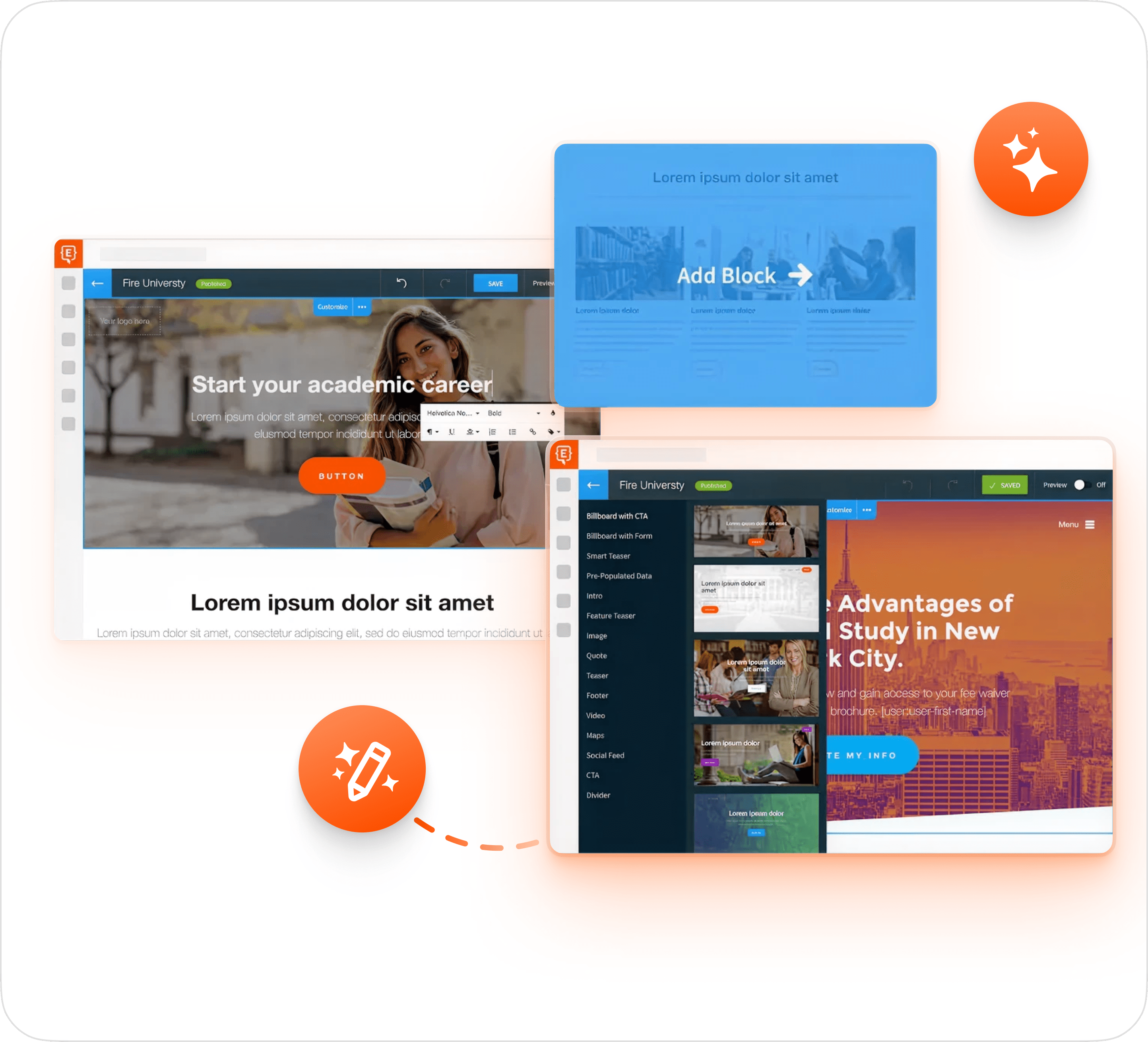 screens for building landing pages in Element451