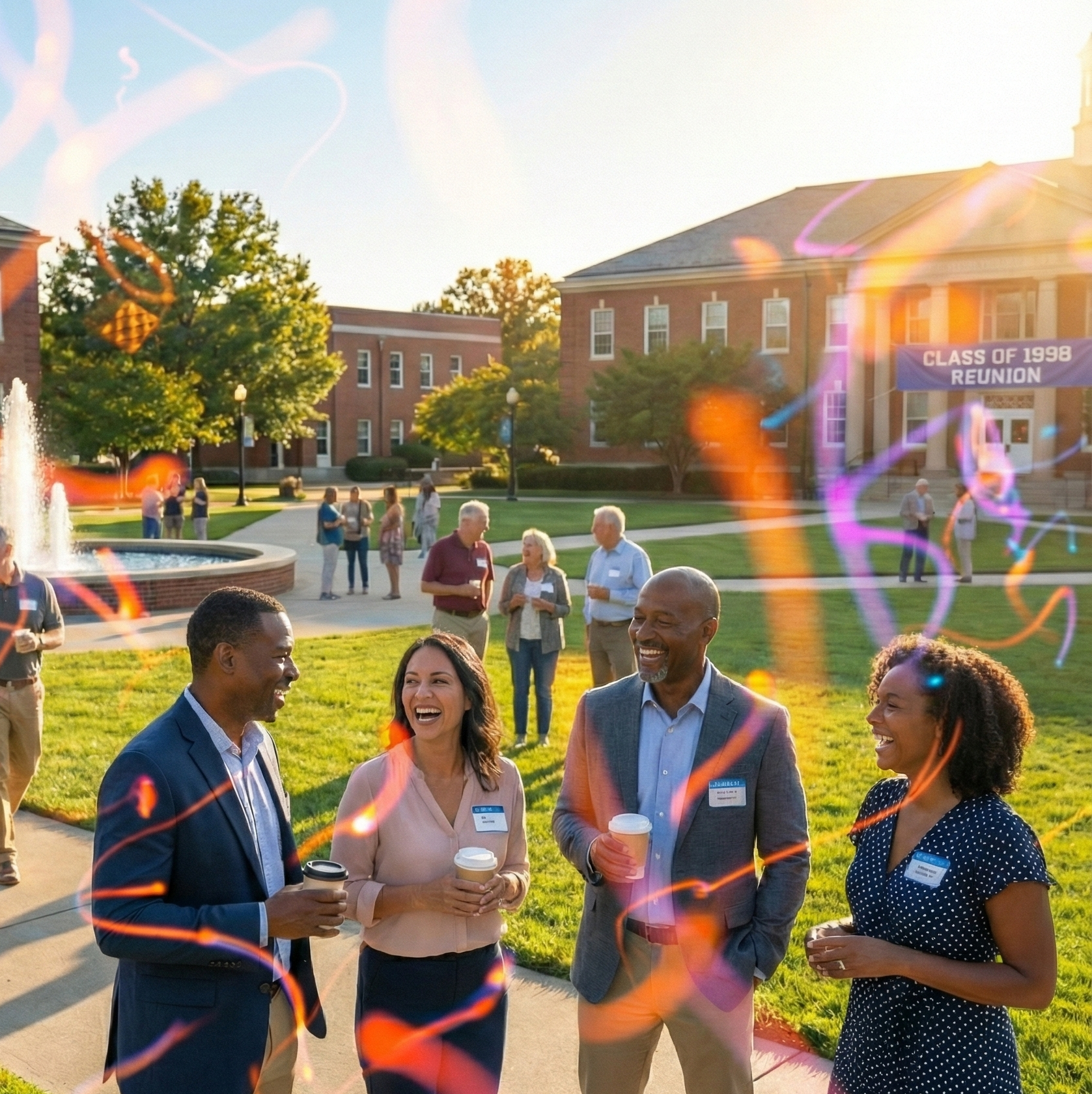 A group of school alumni gathered on campus for reunion