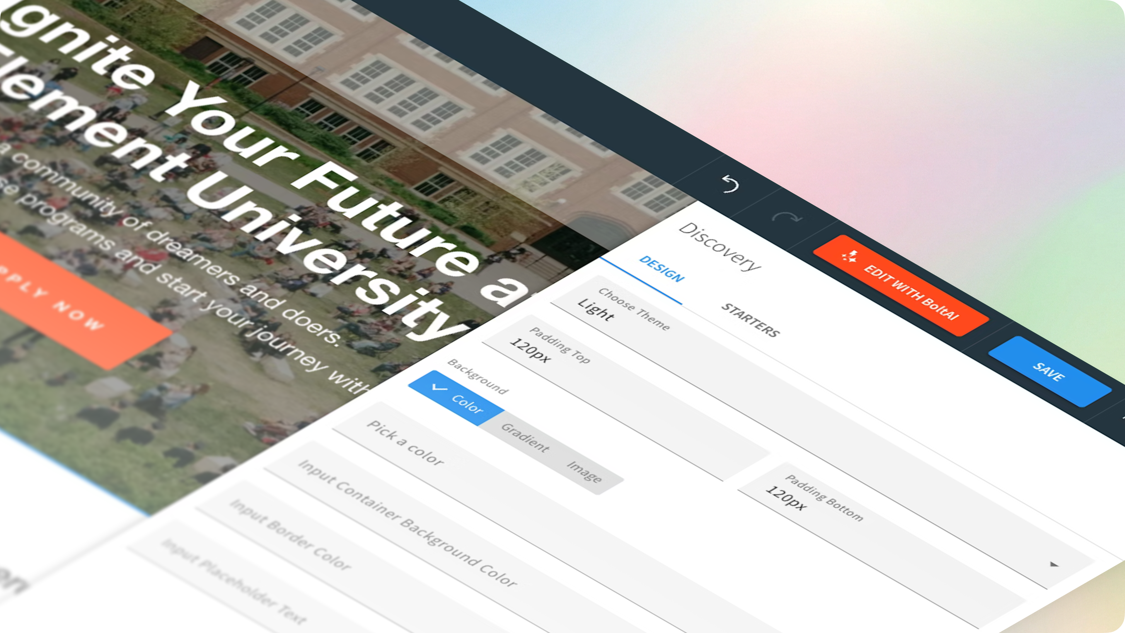 Interface for creating landing pages with Element451