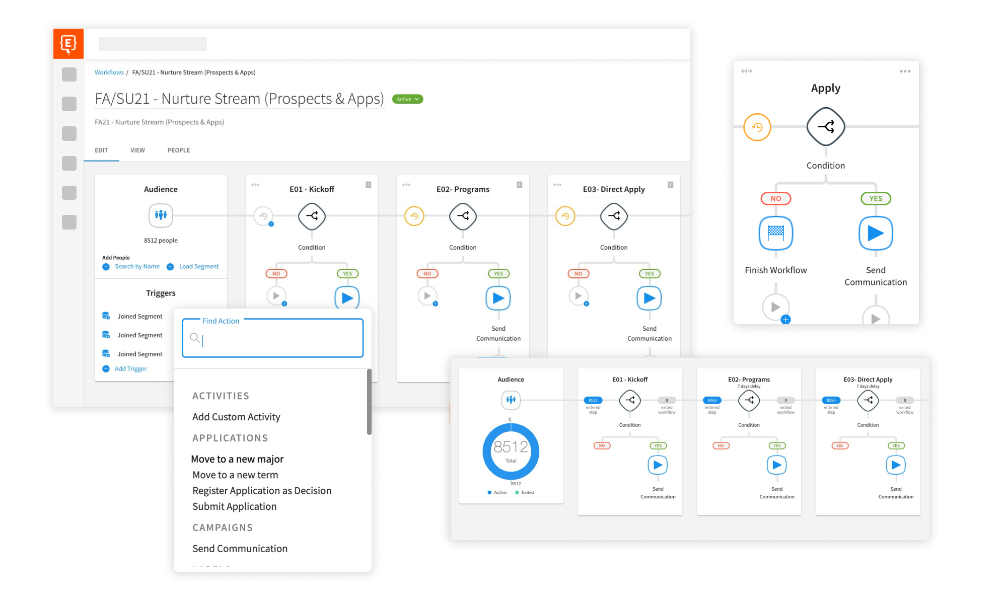 Screenshots of an email workflow and components.