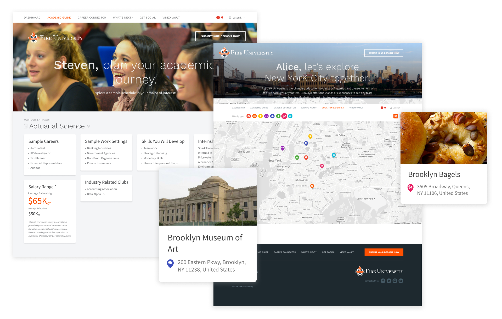 Screenshots of the maps landing page component with Element.