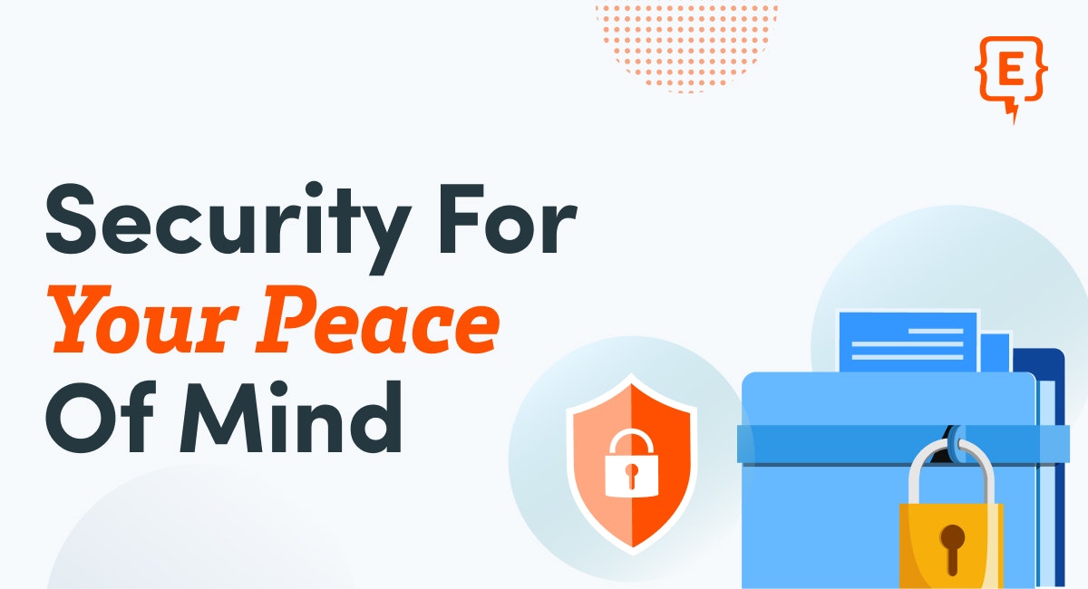 A file of documents with a lock for security and a security seal next to it. The words "Security for Your Peace of Mind" and the Element451 logo.