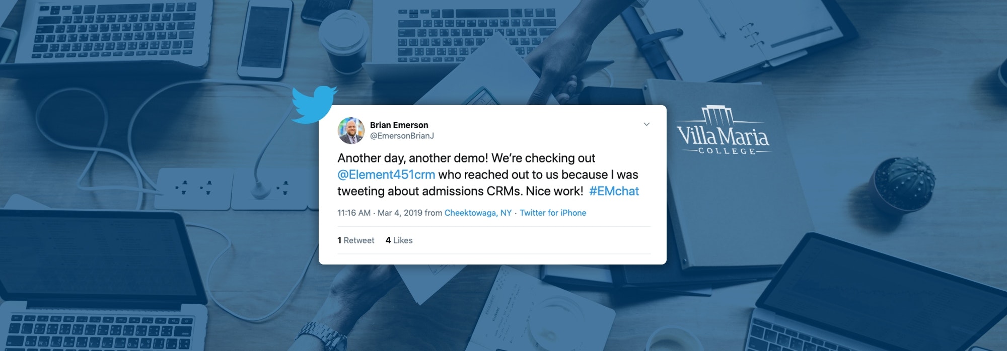 A screenshot of a Villa Maria College Twitter post.