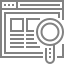 A logo with a magnifier over a newspaper.