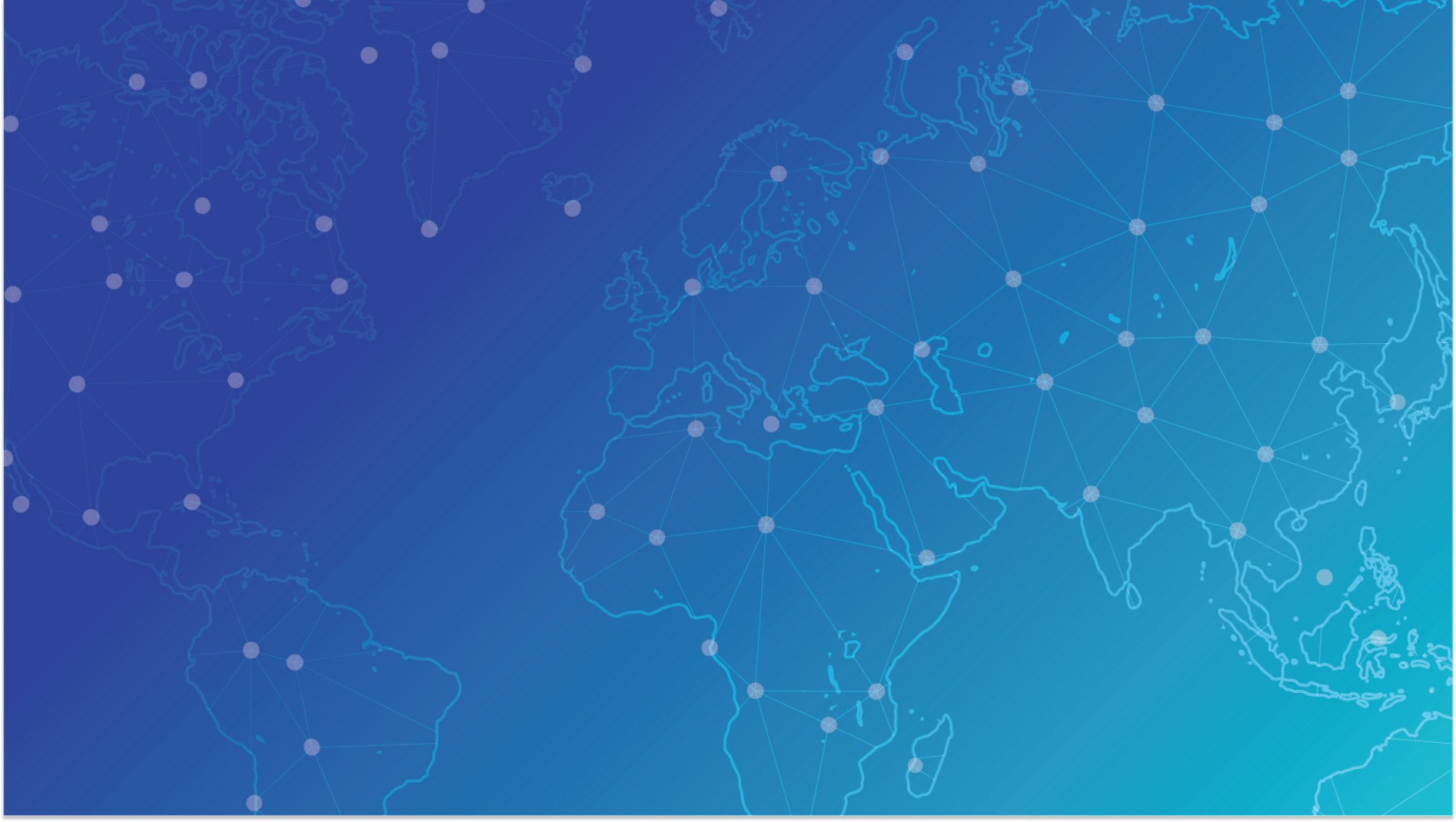 A digitalized world map with a central focus to Europe, connected by a web of dots.