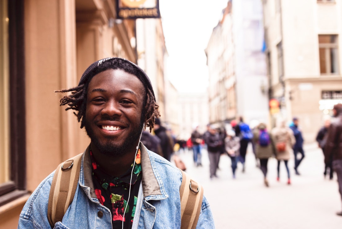 A photo of a student walking