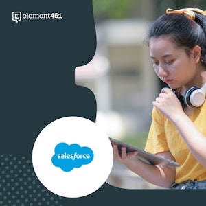 Student looking at their iPad. The salesforce logo.