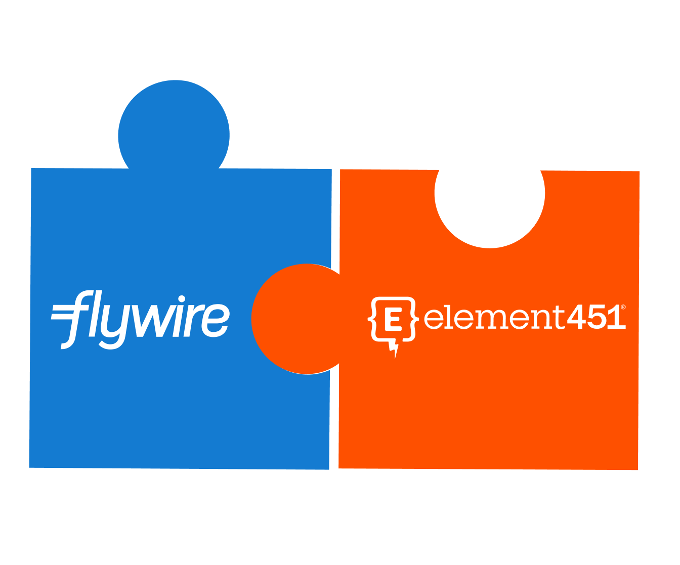 A graphic showing two puzzle pieces, one for Flywire and one for Element451.
