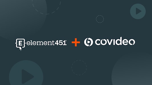 The Element451 logo plus the Covideo logo over a dark background with play buttons.