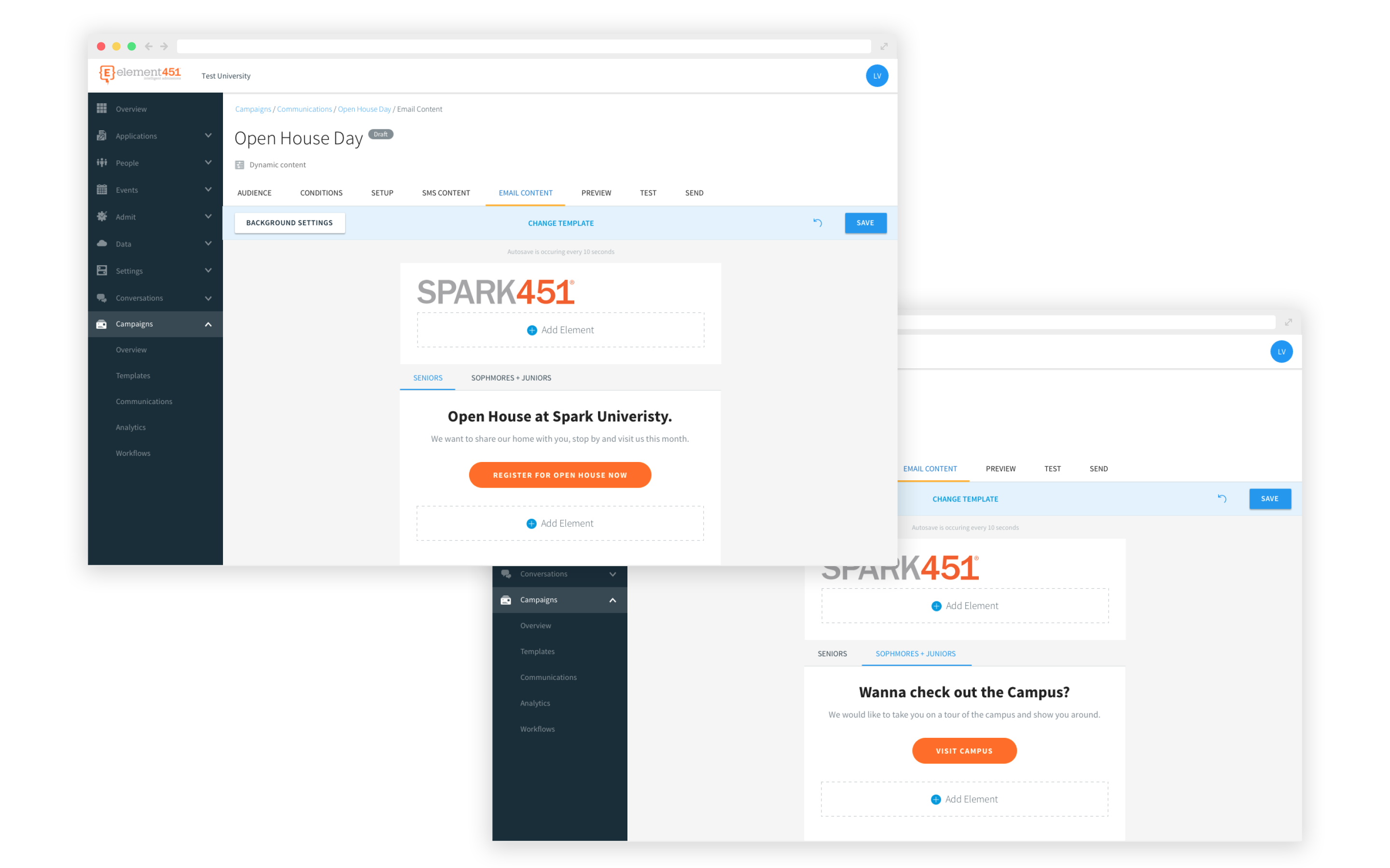 Graphical user interface of Element451