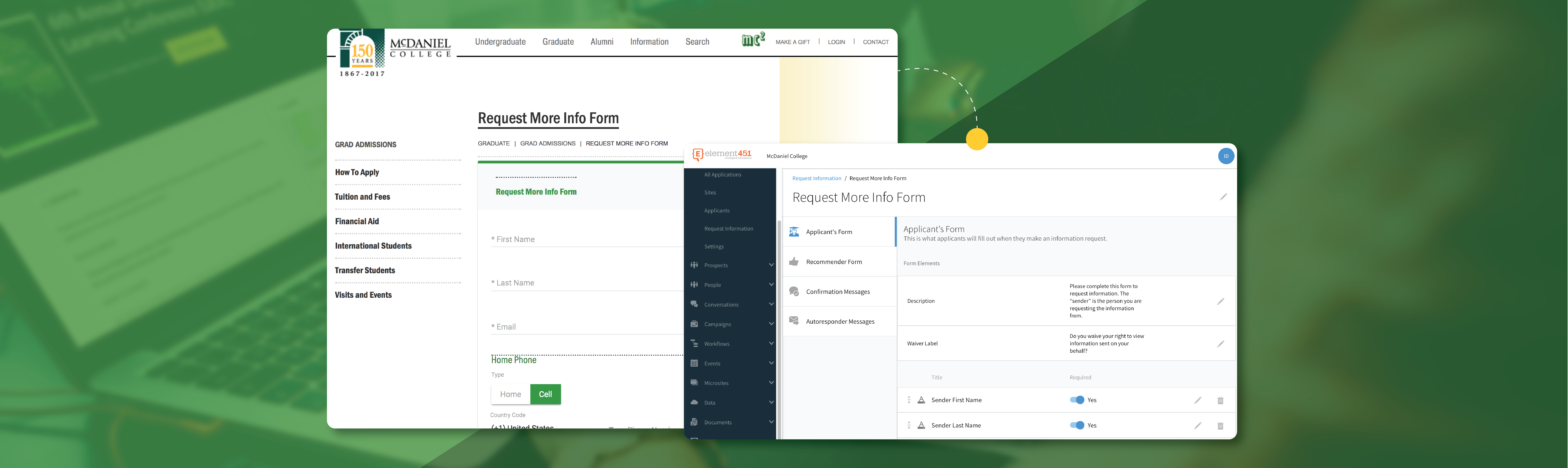 Screenshots of McDaniel College request-for-information pages.