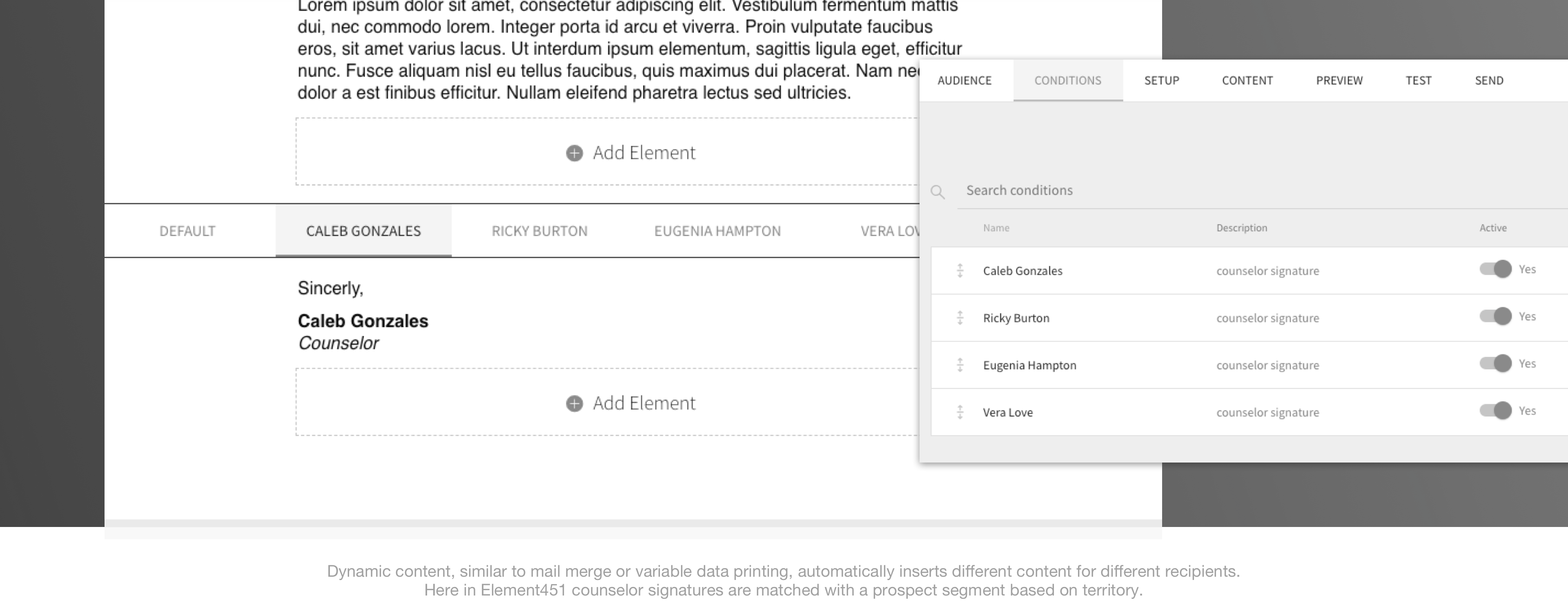 Using conditions in Element451 to create dynamic content