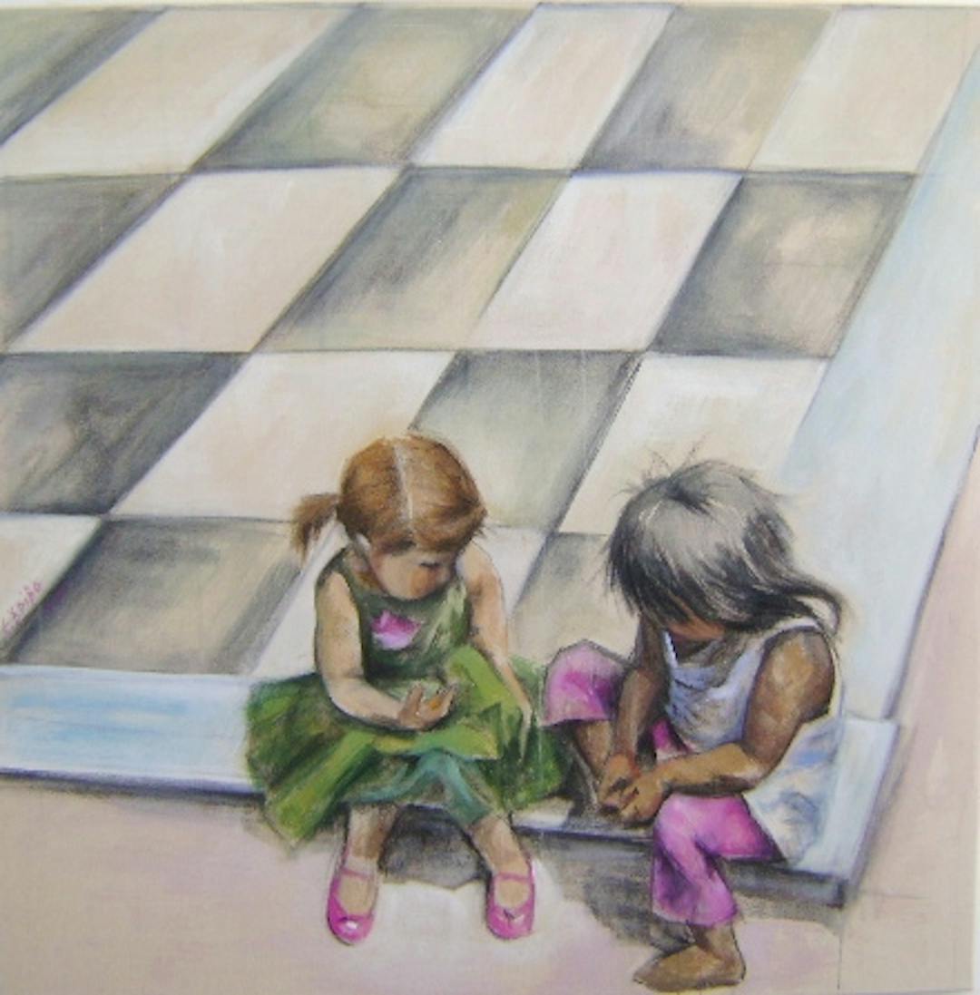 Elena Griva's painting – girls playing 