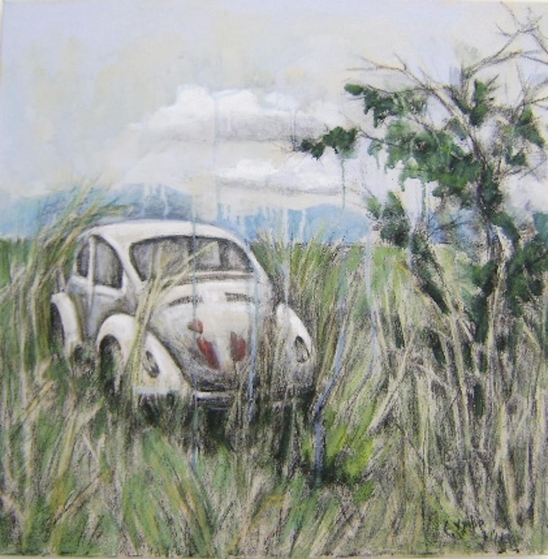 Elena Griva's painting – Beetle car in the fields