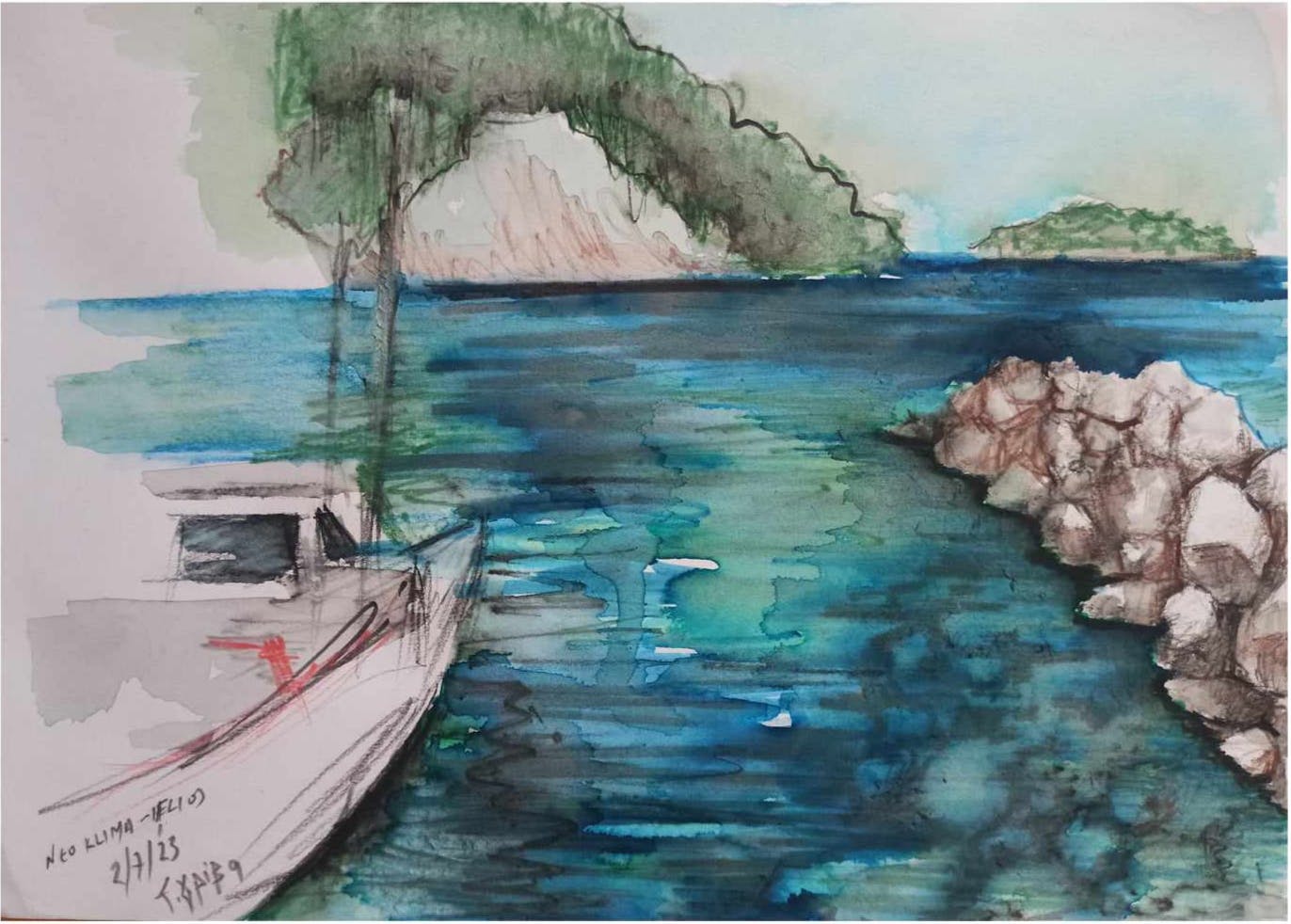 Elena Griva's painting – Skopelos, aquarelles 2023