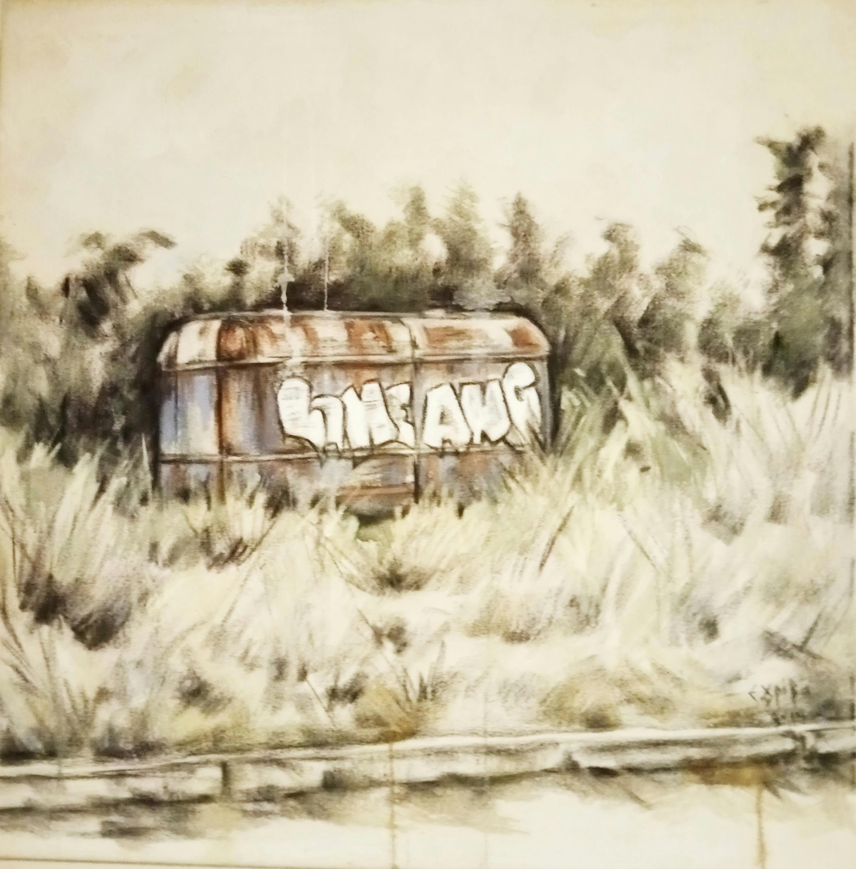 Elena Griva's painting – wagon in the field
