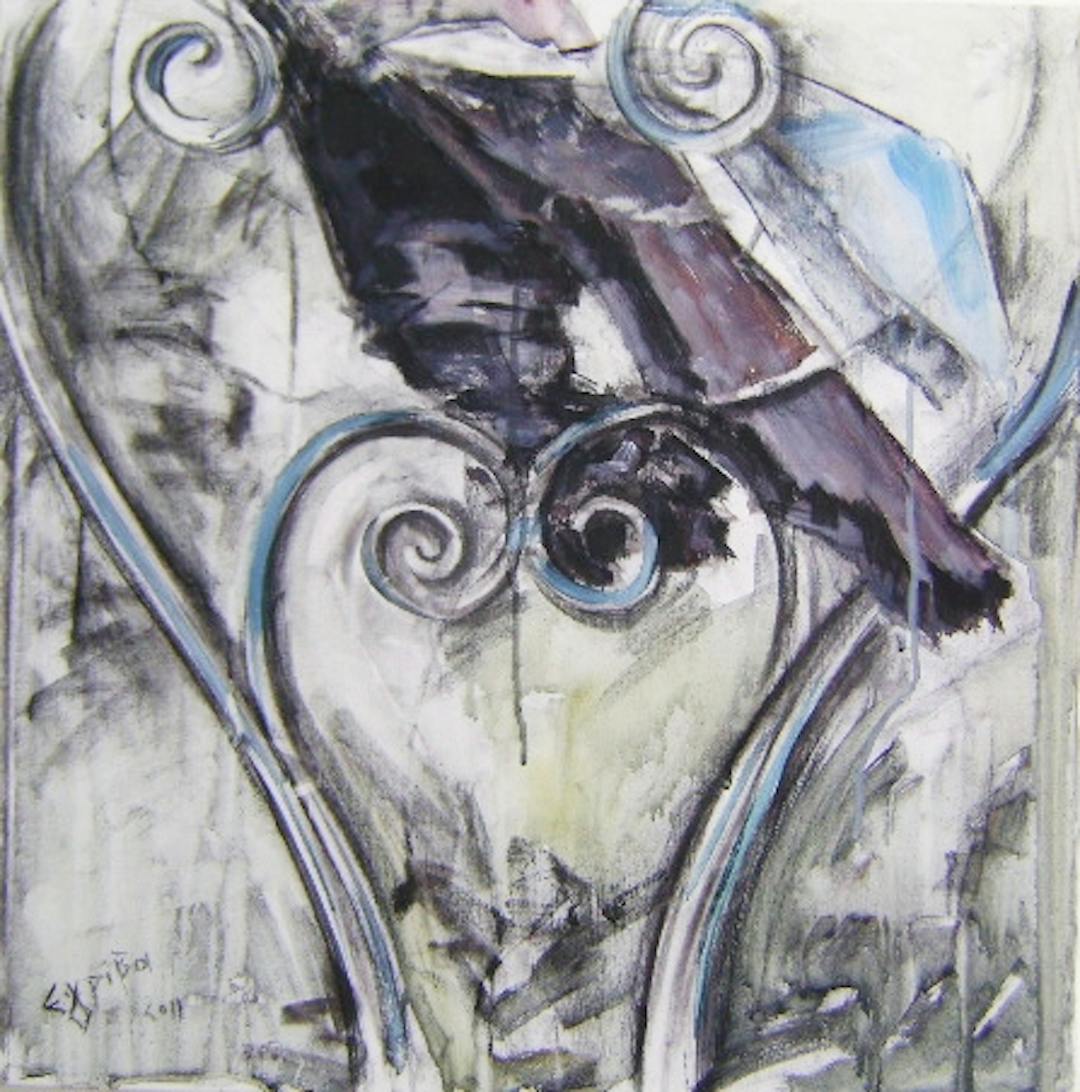 Elena Griva's painting – fence of a ruined house
