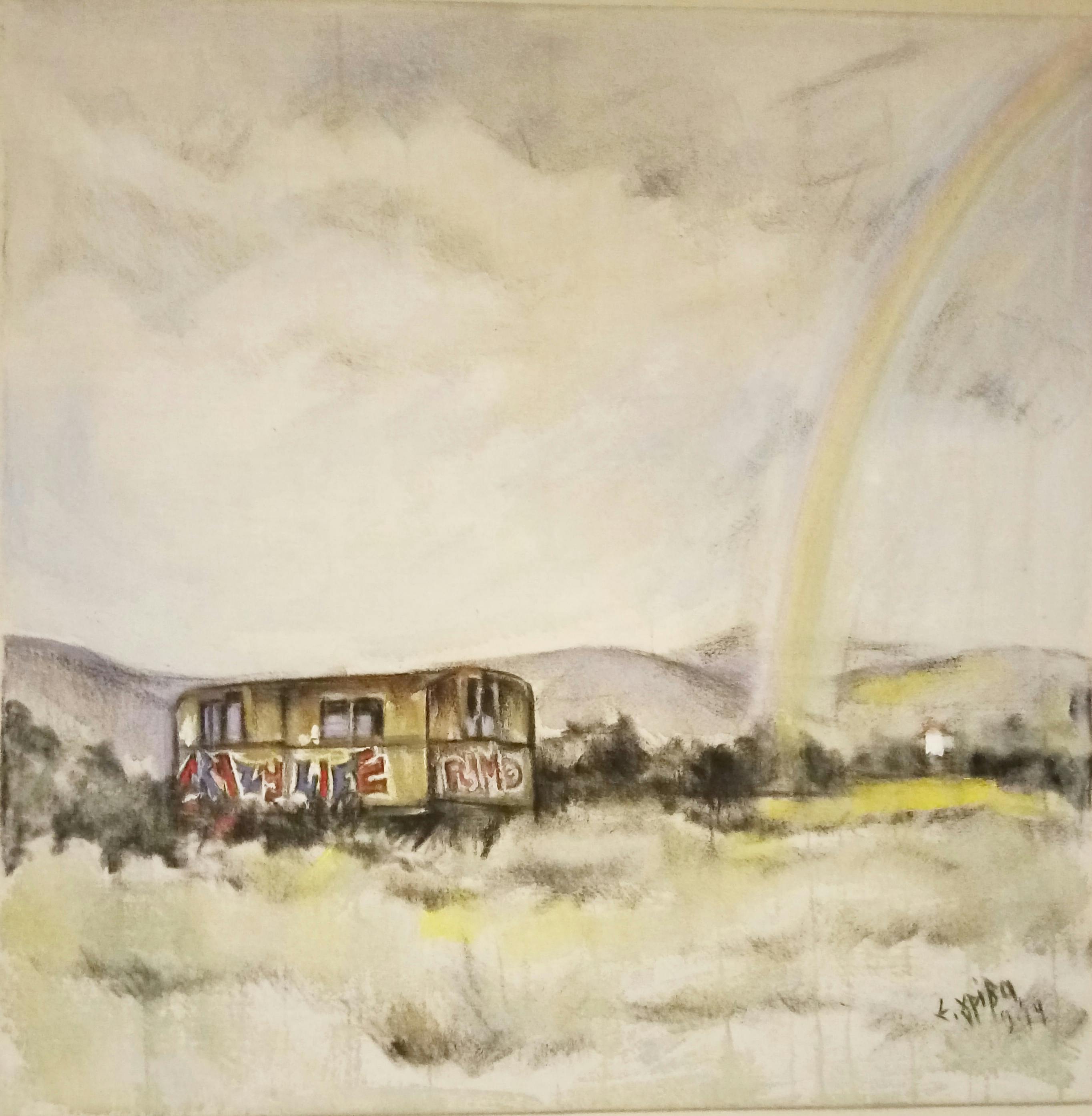 Elena Griva's painting – wagon in the field