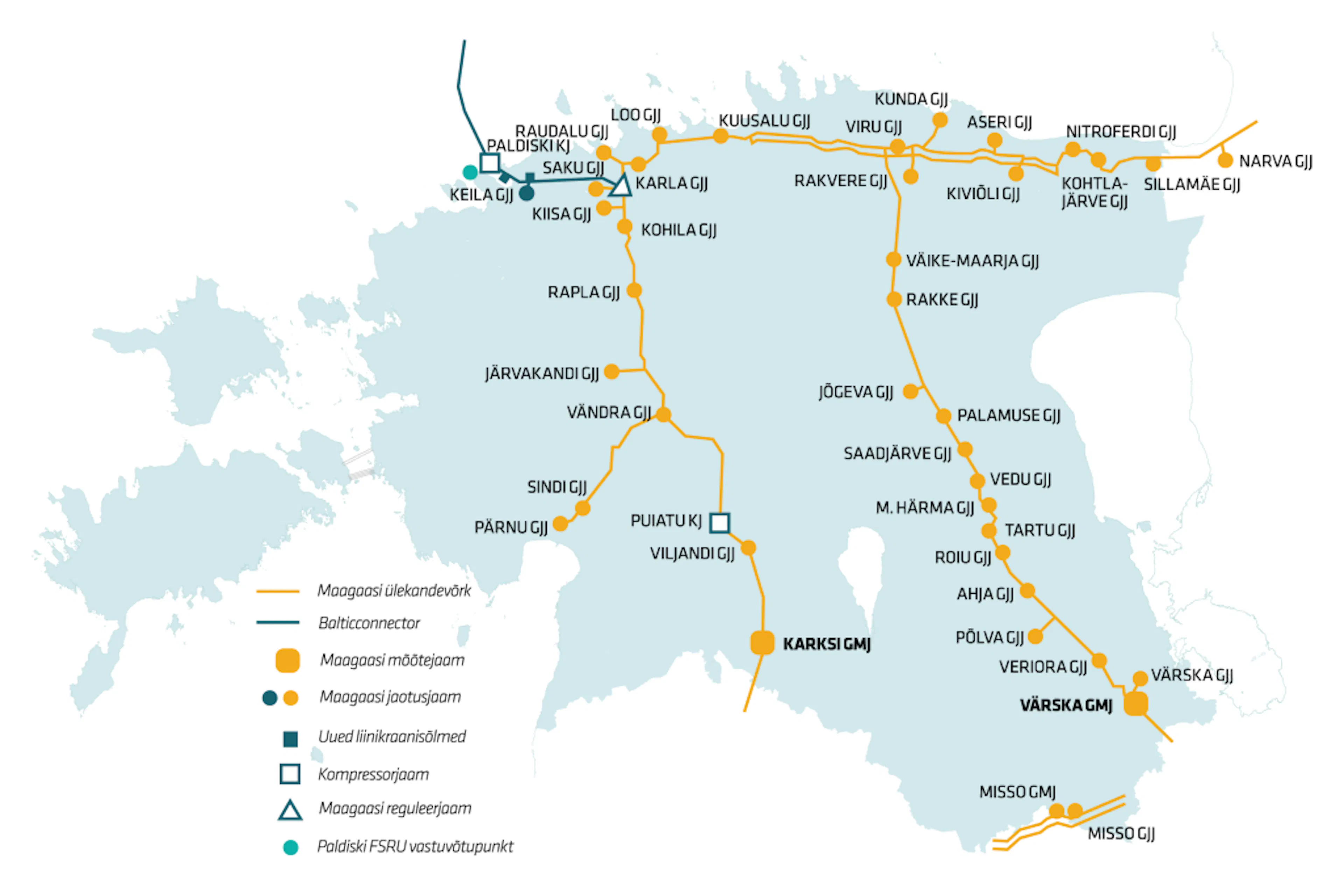 Eesti maagaasi ülekandevõrgu kaart