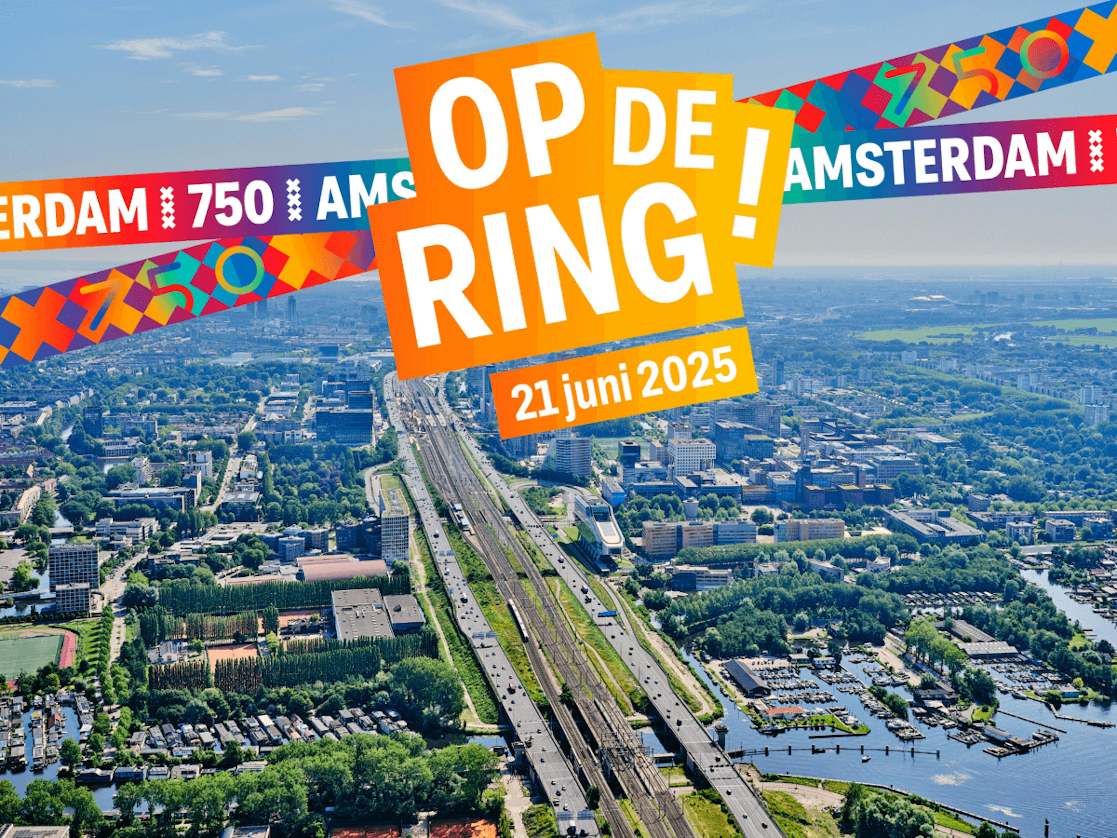 Amsterdam 750 jaar luchtfoto met branding.