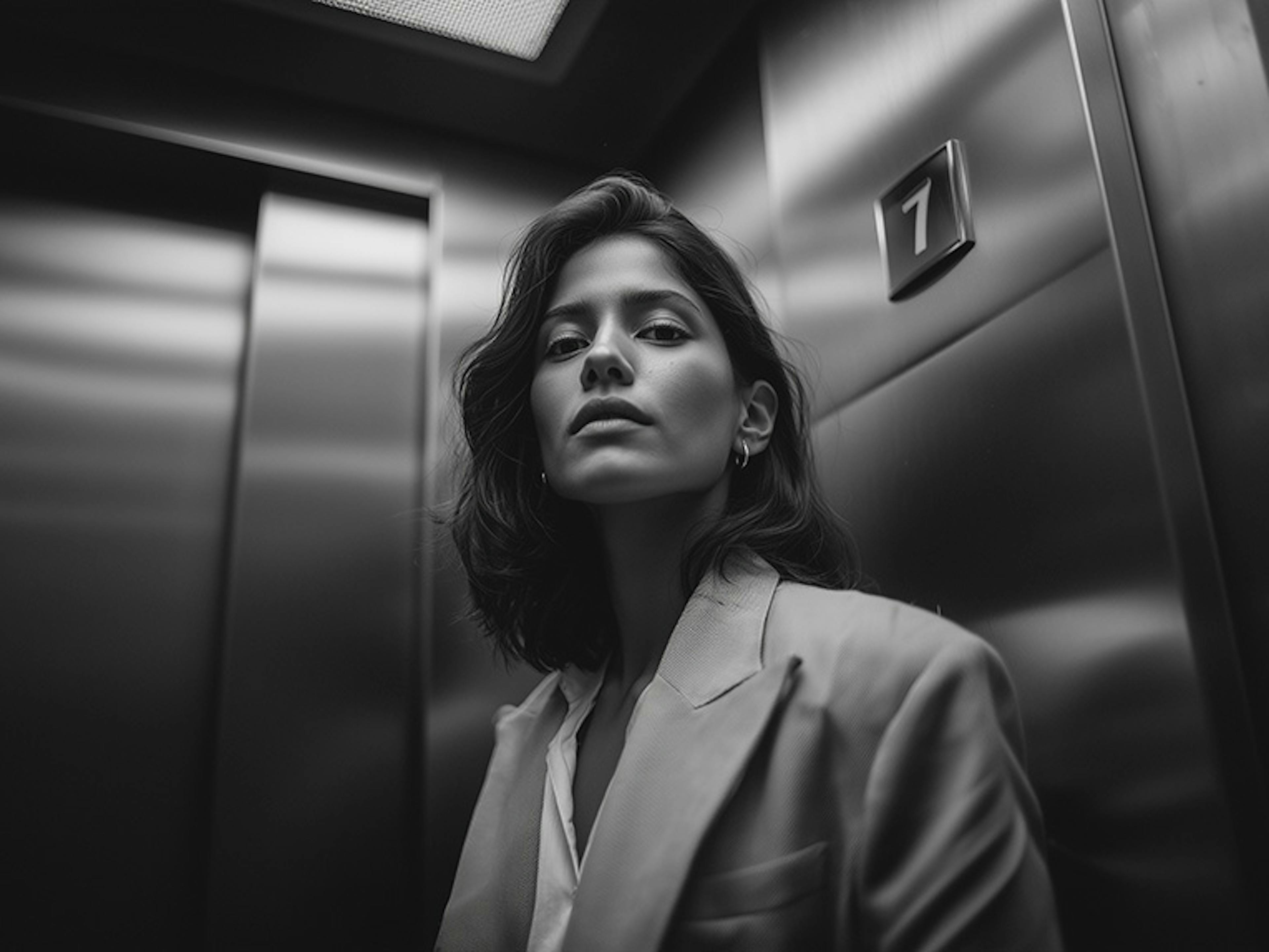 Zelfverzekerde vrouw in lift