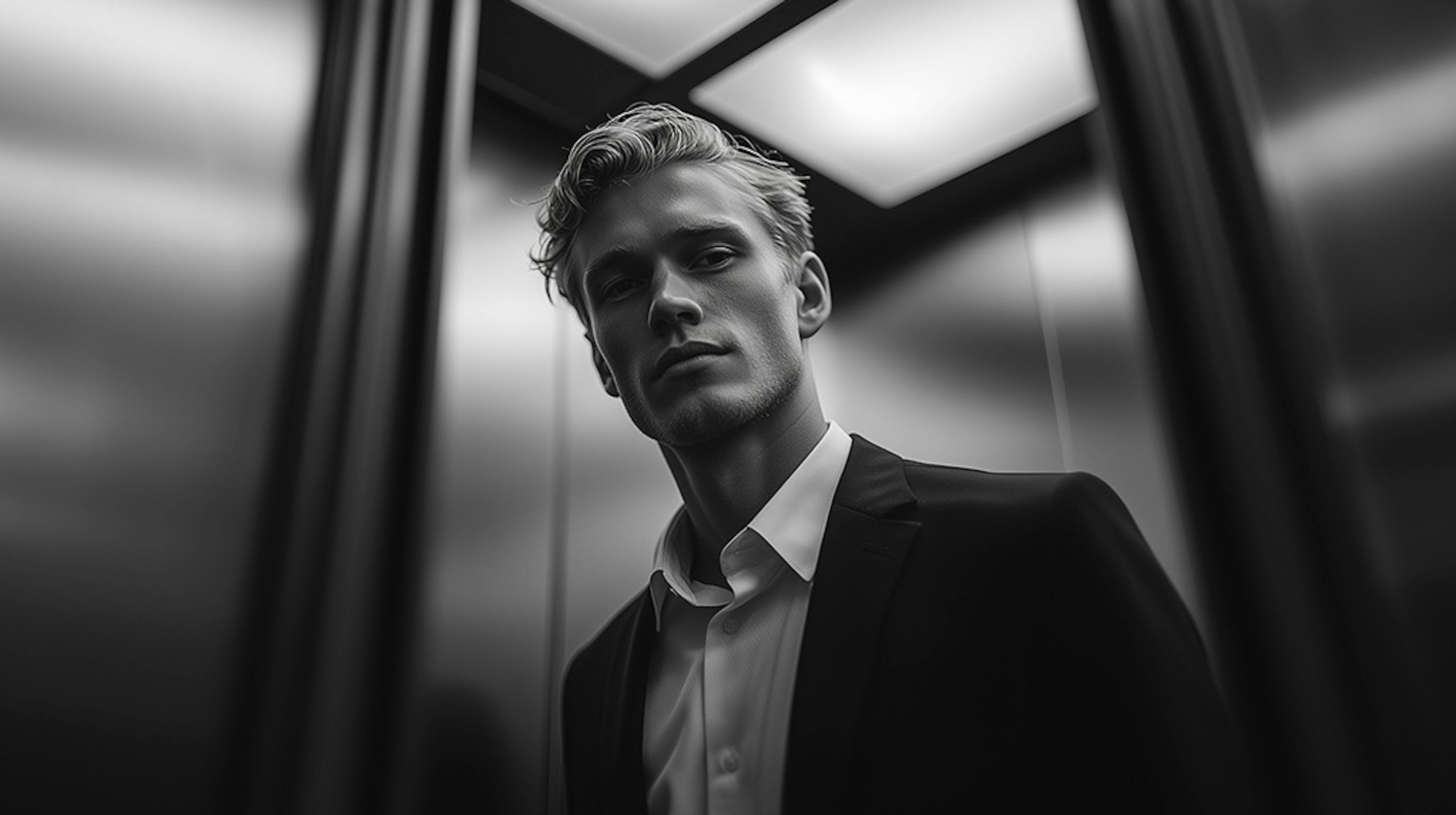 Zelfverzekerde man in lift