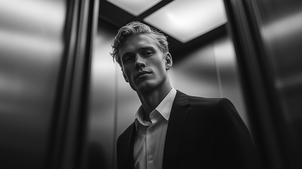 Zelfverzekerde man in lift