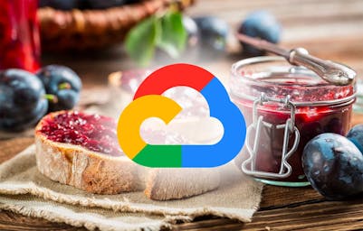 Google Cloud logo with a jam toast image in background