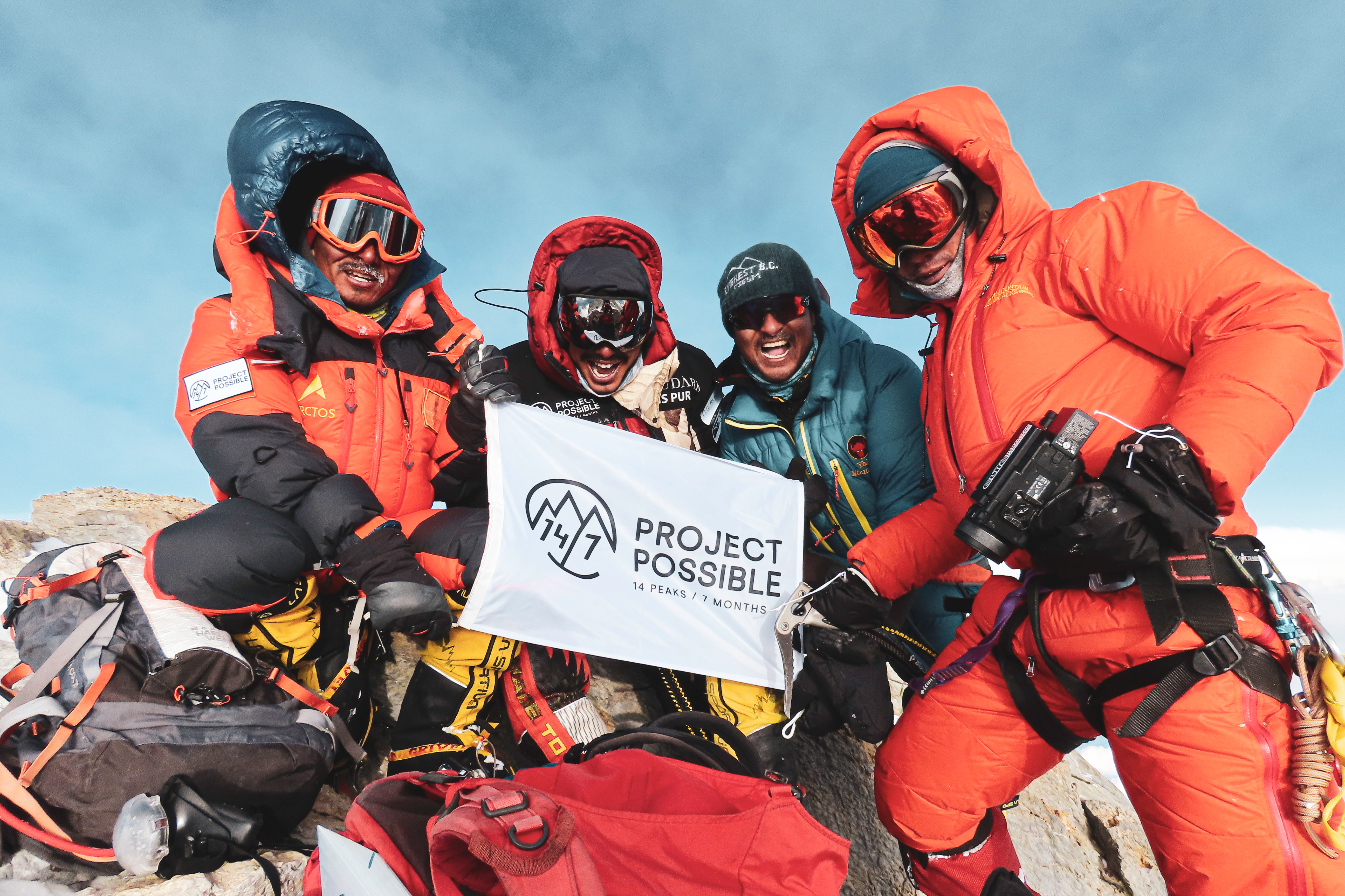 Team proud on the summit of Dhaulagiri after a hard battle with the extreme weather