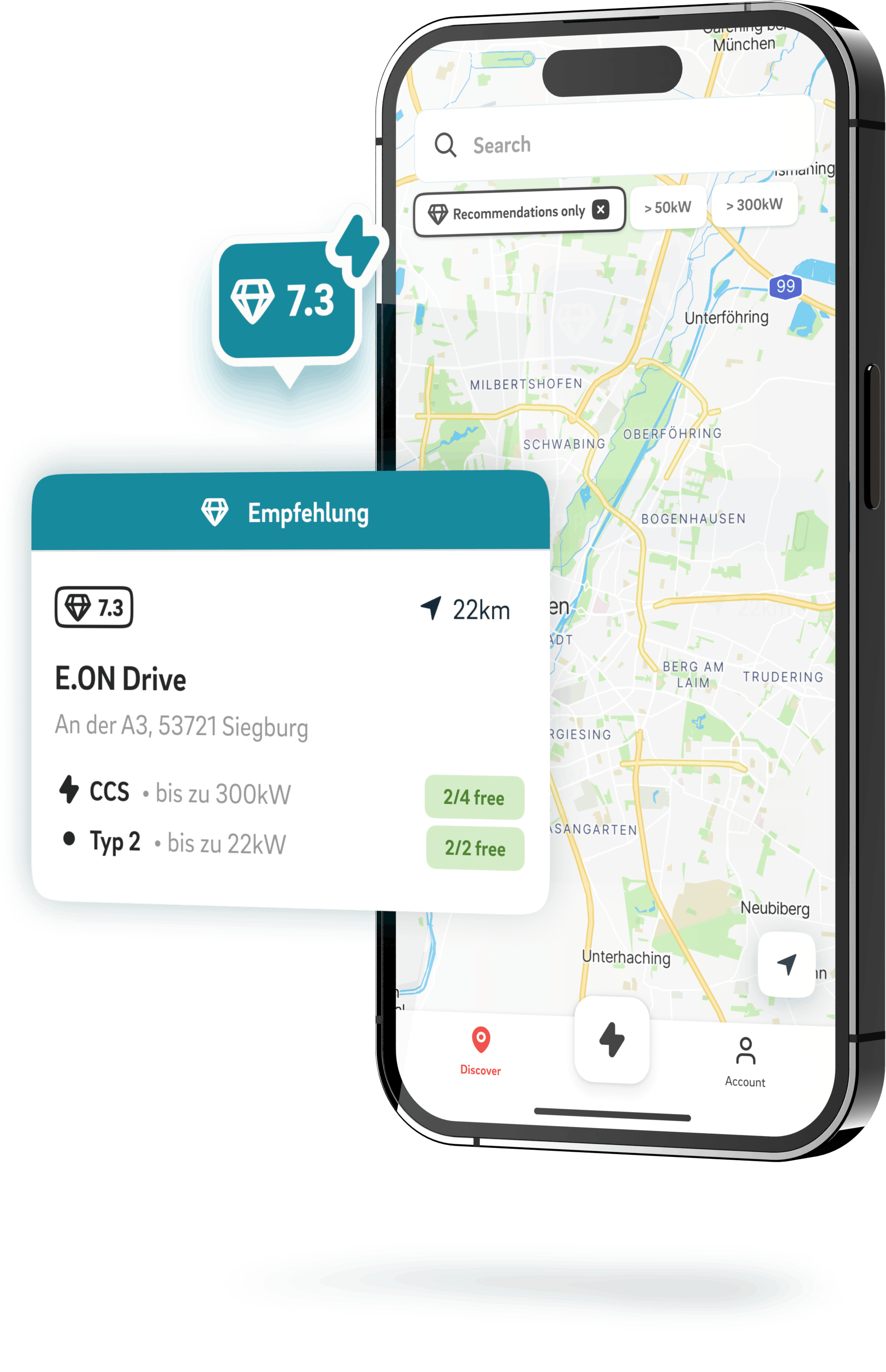 Vorschau der E.ON Drive Comfort App auf einem Smartphone