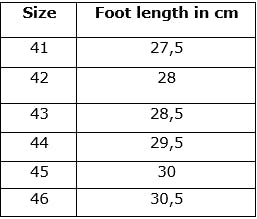 We recommend measuring your foot.   Example - If your foot is 28cm in length - We recommend choosing a shoe size 43 which is 28.5 i length 