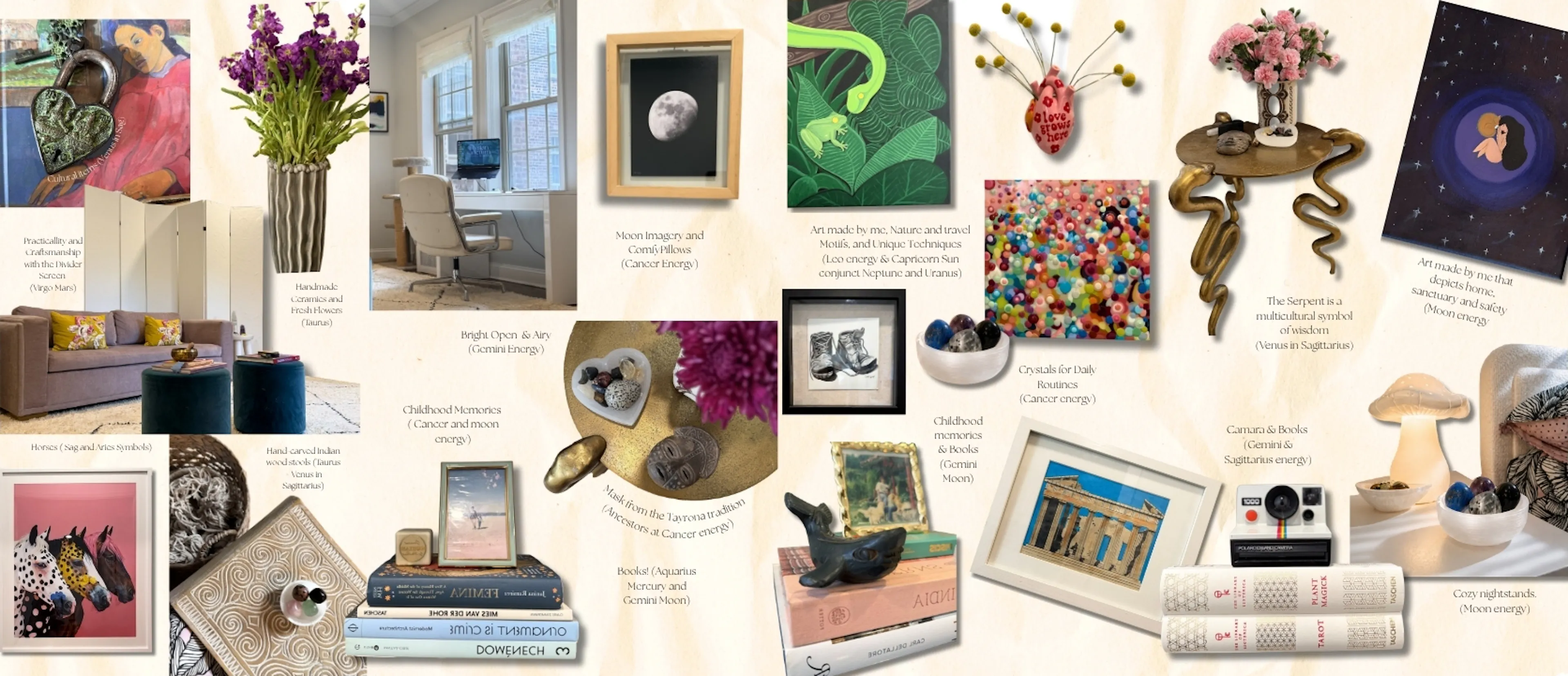 Collage of objects in the home and their relationship to the birth chart's energy.