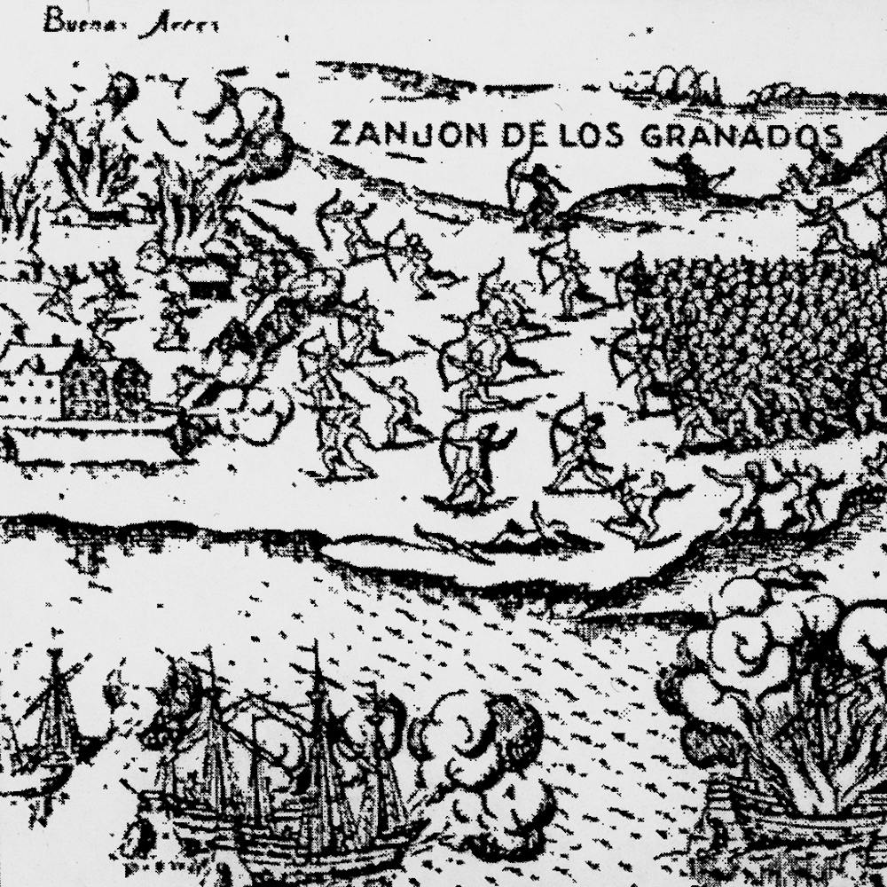 Probable location of Buenos Aires in 1536 based on Viaje al Río de la Plata, U. Schmidel (1534-54). J. J. Nágeras (1936).
