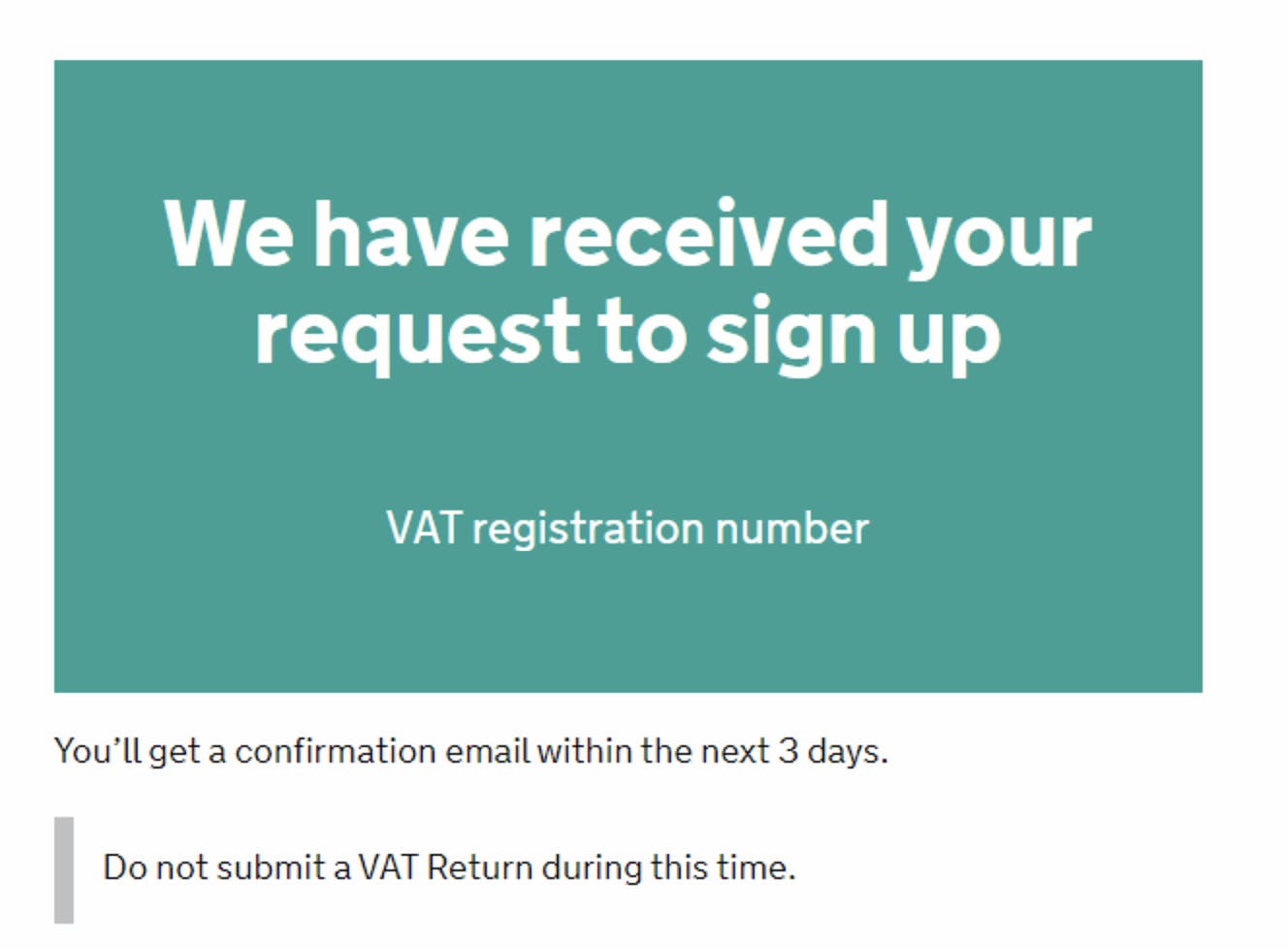 Request to sign up for MTD for VAT screen