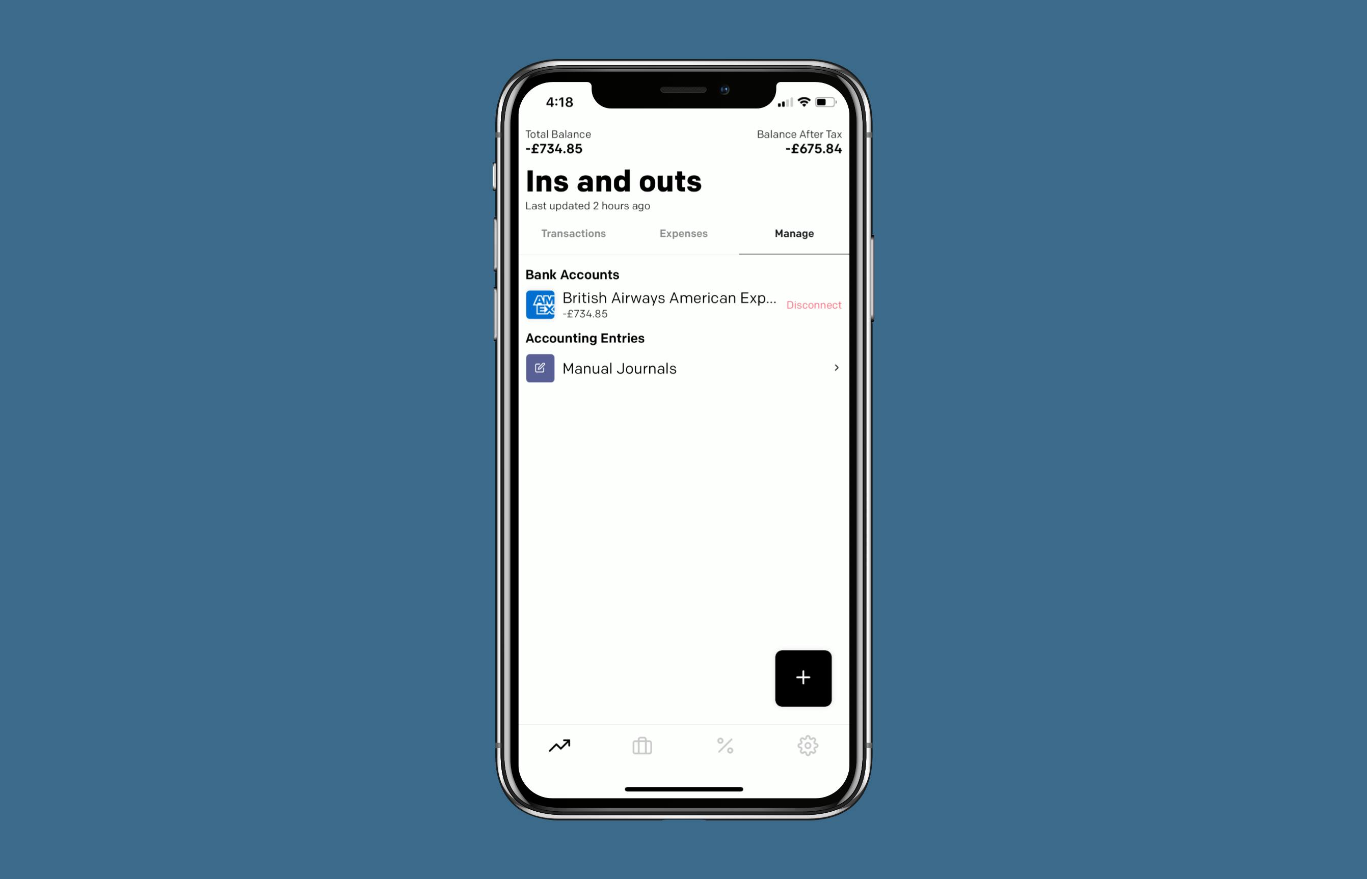 Manual journal call to action screenshot in app