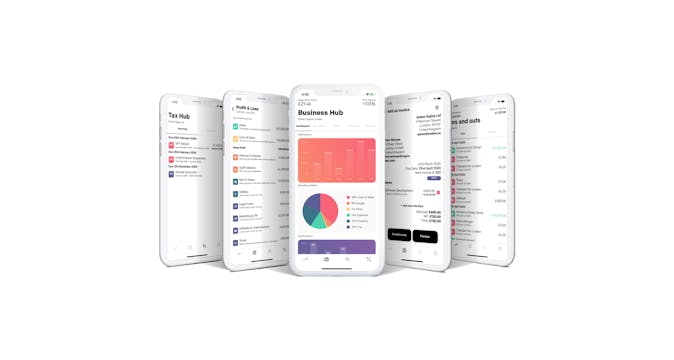 5 phones with screenshots of the app