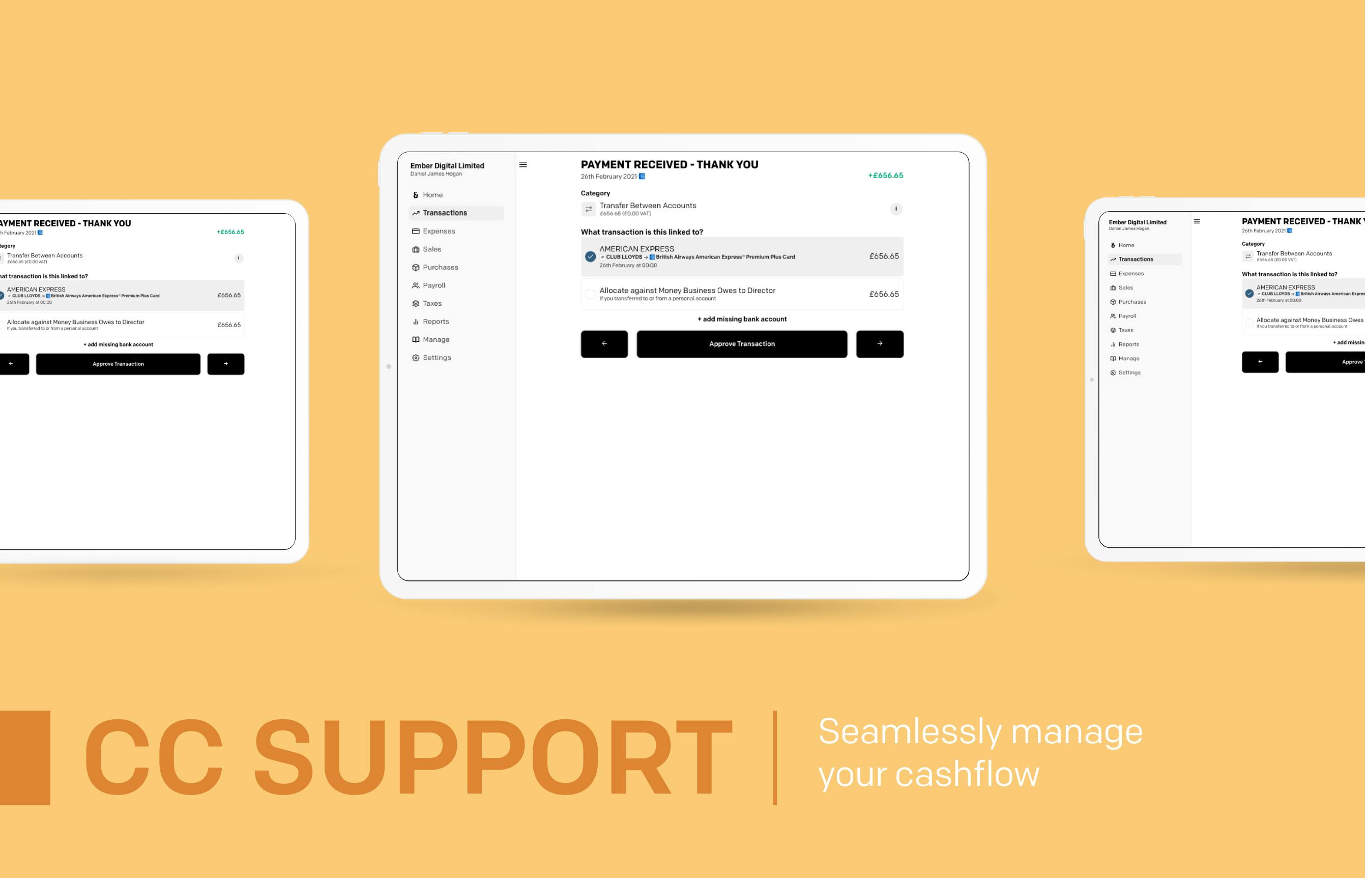 'Payment Received' page with details outlining the transfer and the business card used / Screenshot from Ember