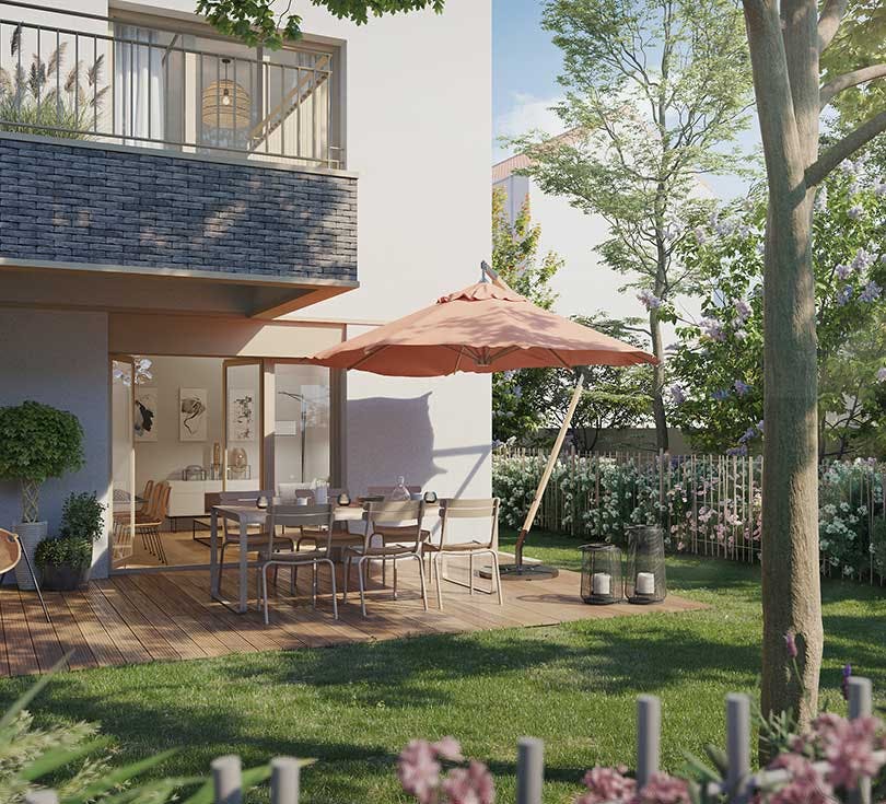 Programme immobilier à Bagneux : jardin privatif d'un appartement neuf
