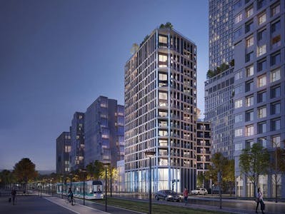 Résidence le Berlier à Paris 13 (vue nuit tramway)