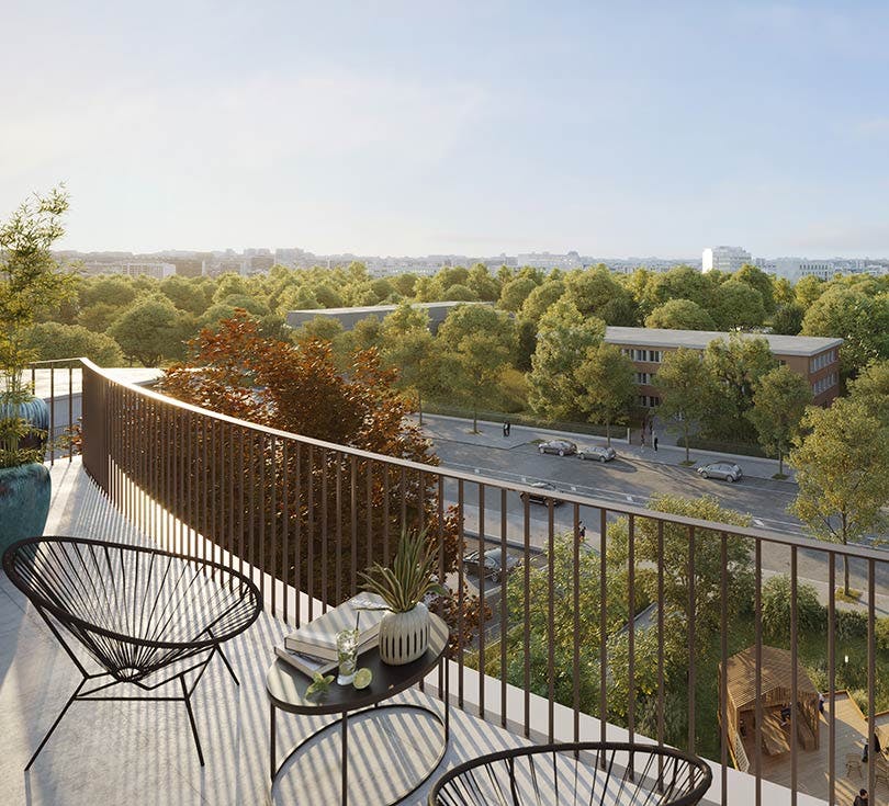 Balcon d'un appartement neuf du programme immobilier Le Grand Arbre à Sceaux