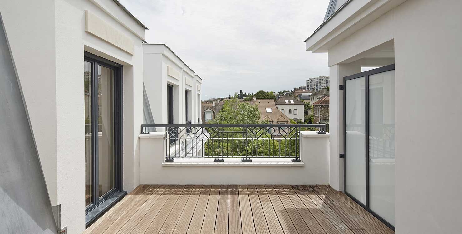 Terrasse d'un logement neuf du programme immobilier à Suresnes