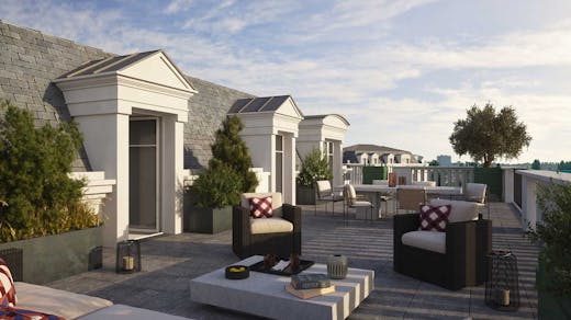 Terrasse d'un appartement neuf du programme immobilier 102 avenue Aristide Briand au Blanc-Mesnil