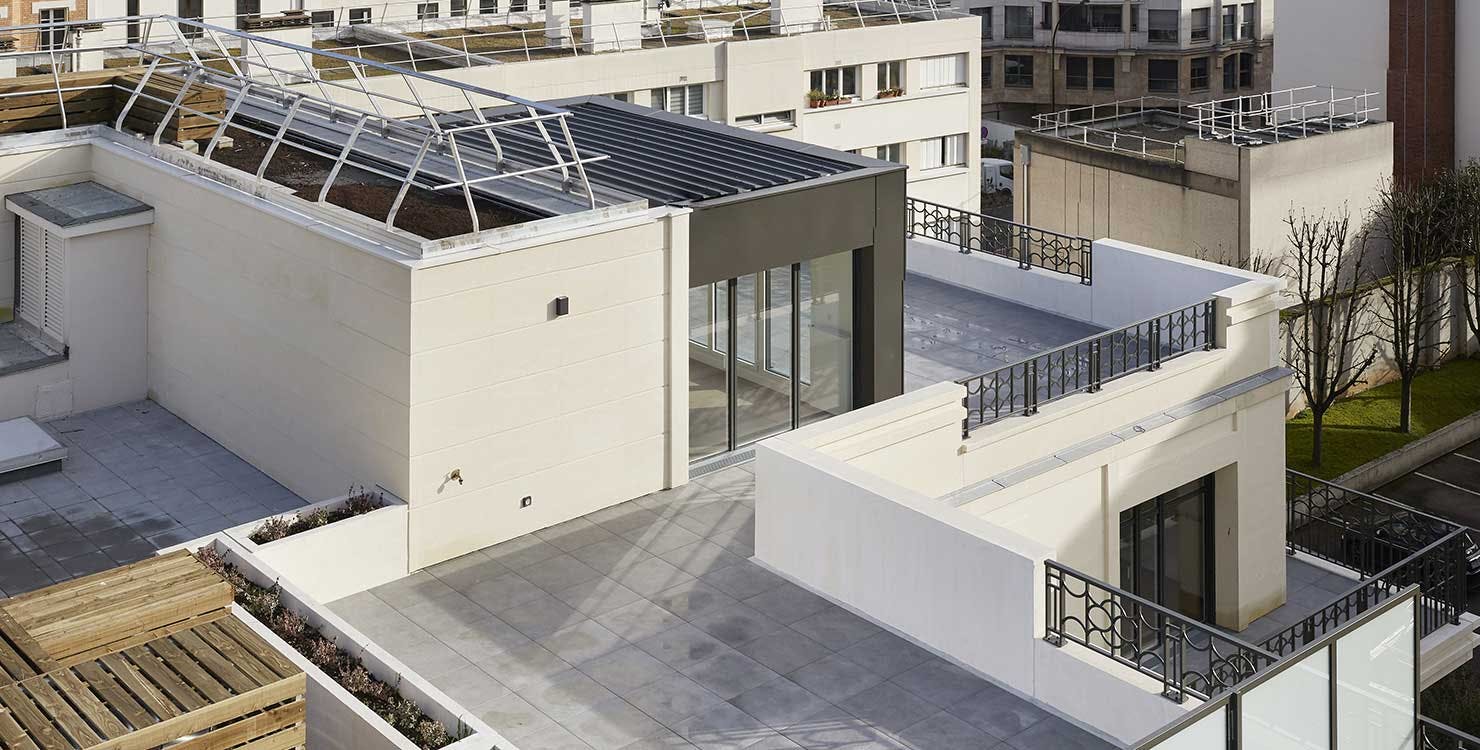Terrasse d'un appartement neuf du programme immobilier à Levallois "120 Danton"
