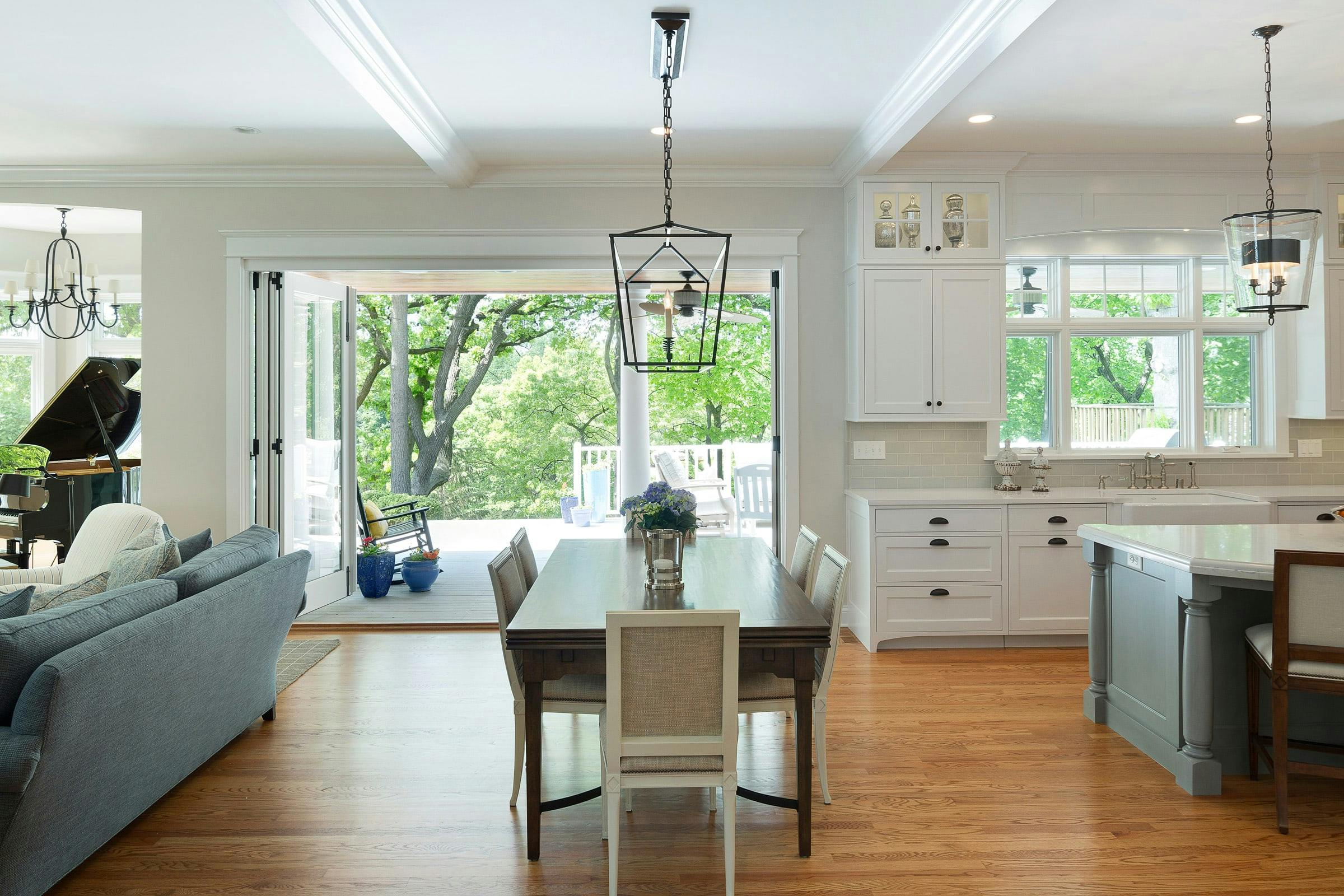 farmhouse dining, opened porch doors