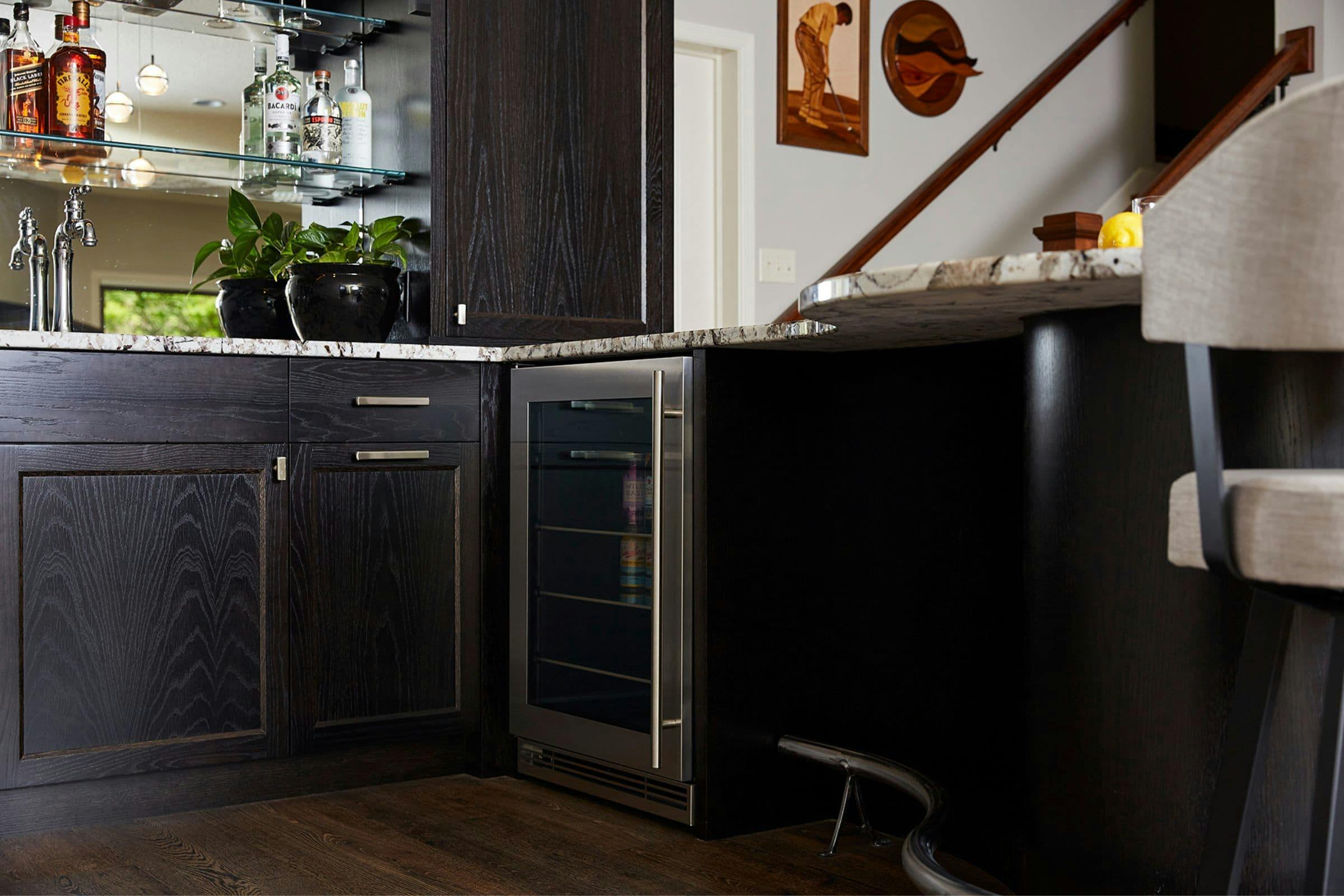 beverage cooler flushed with lower cabinet