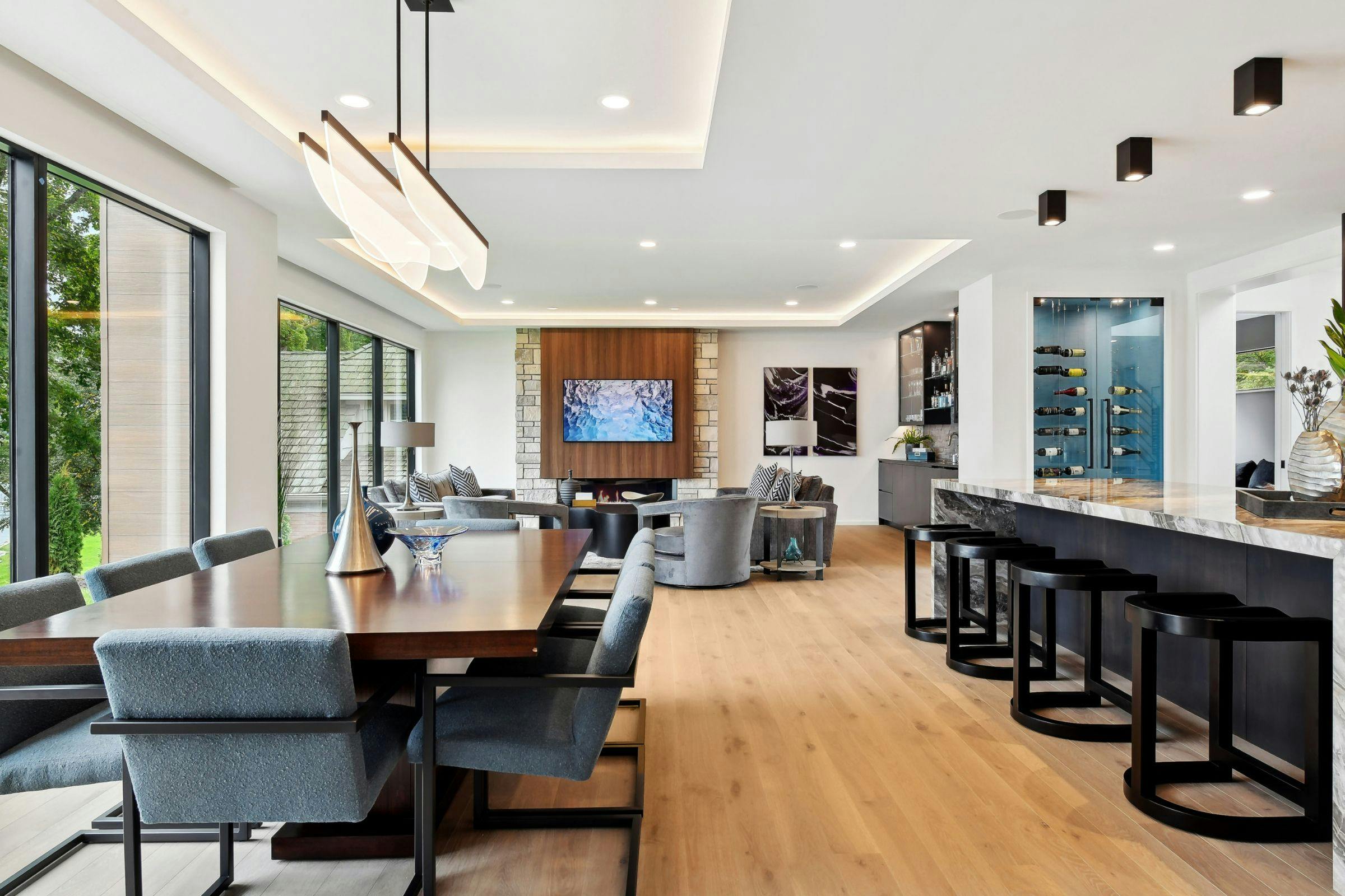 open concept dining and living room and kitchen