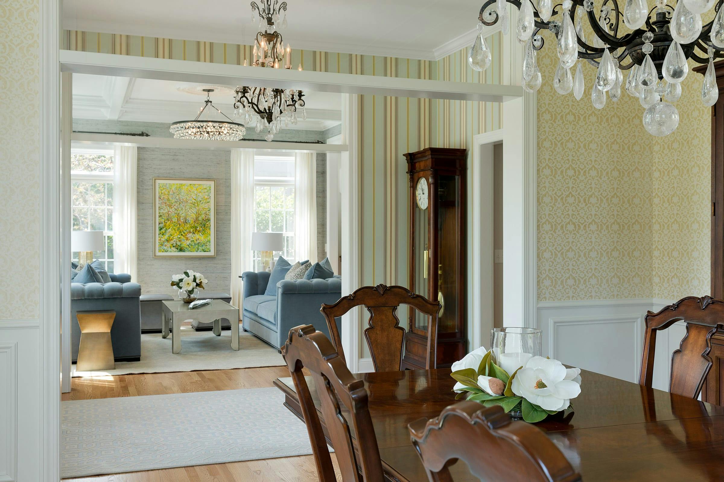 traditional yellow and white dining room