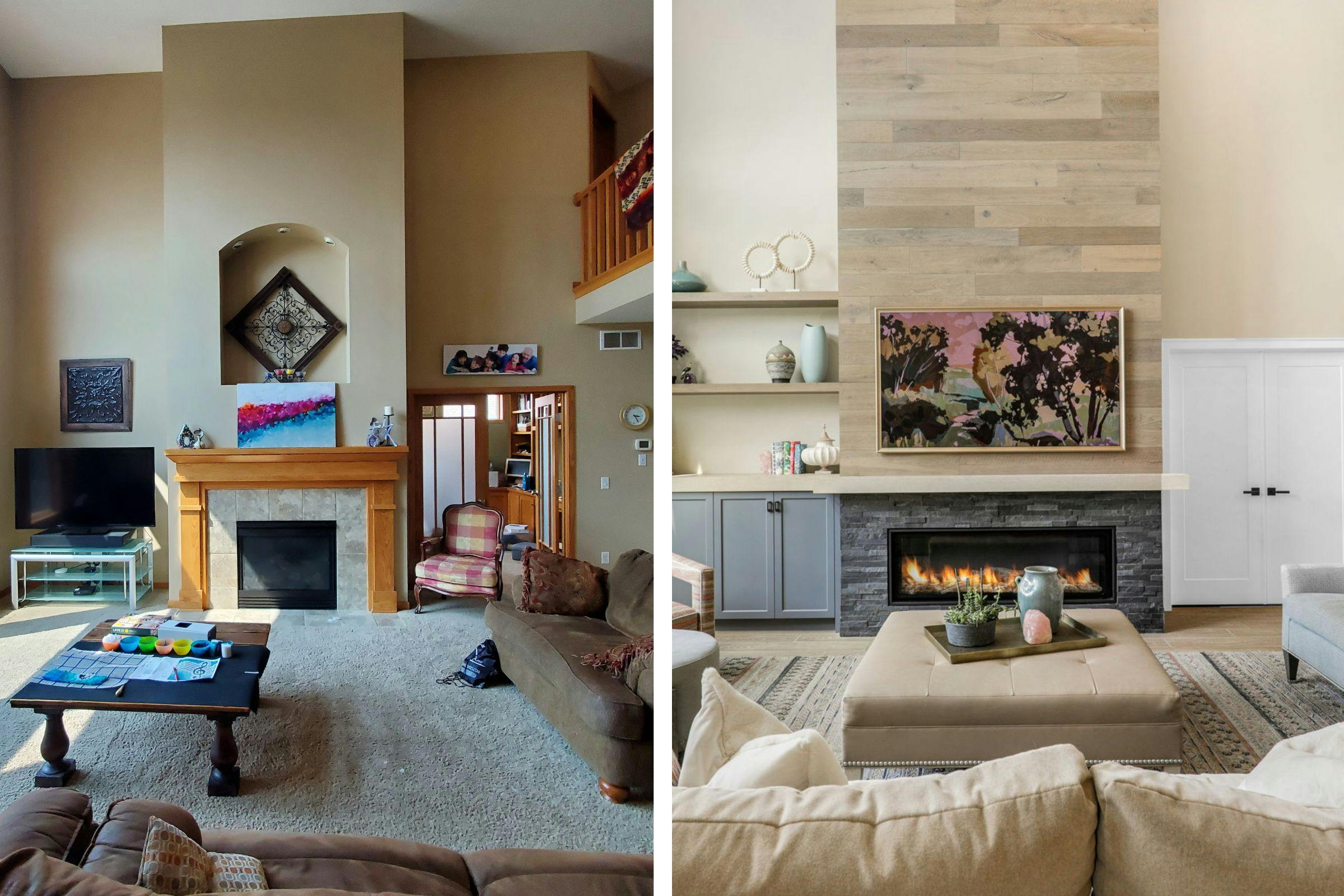 before and after transformation of the fireplace